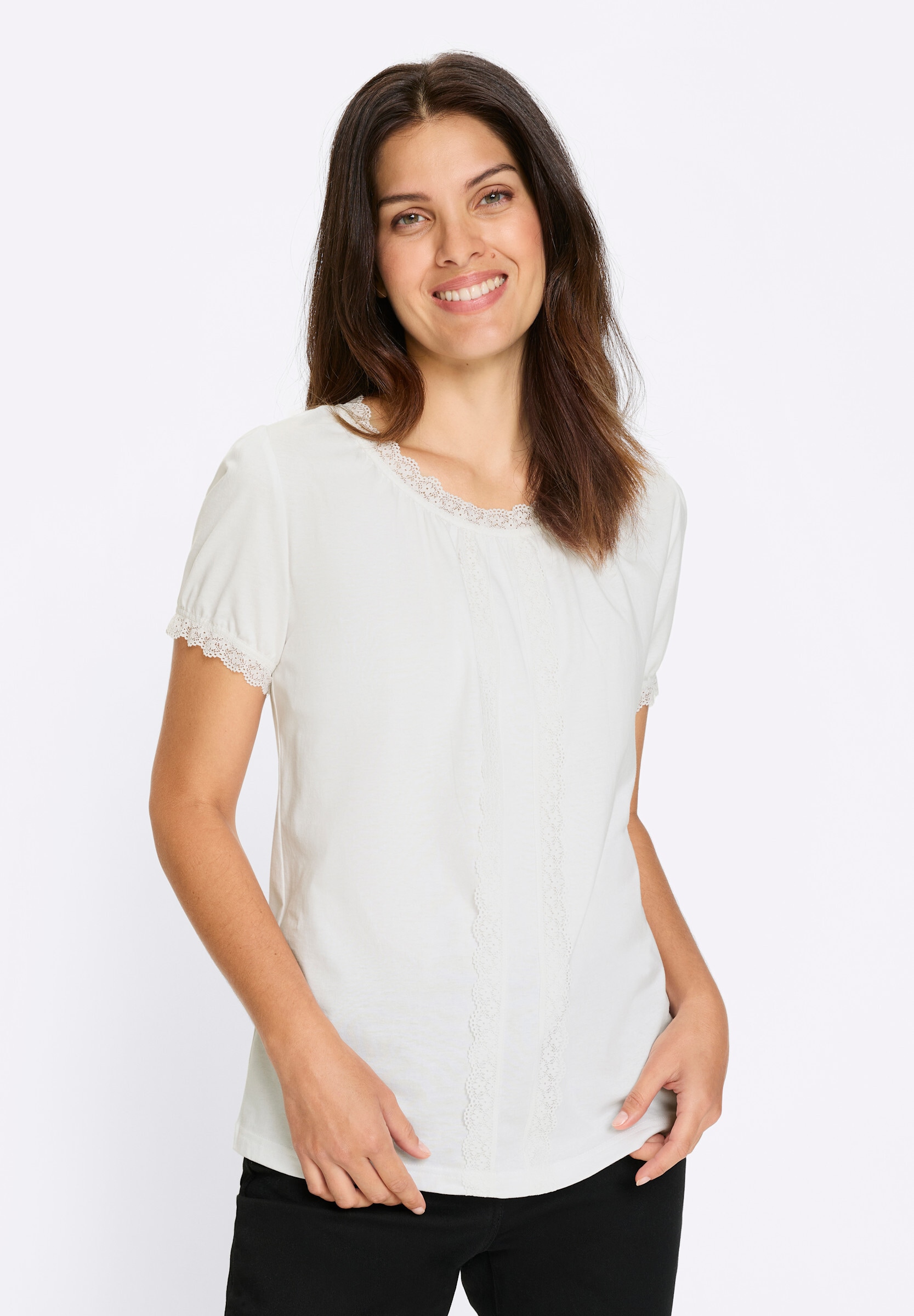 Sieh an! Trachtenshirt »Trachtenshirt Trachtenshirt mit Spitzen-Verzierung«