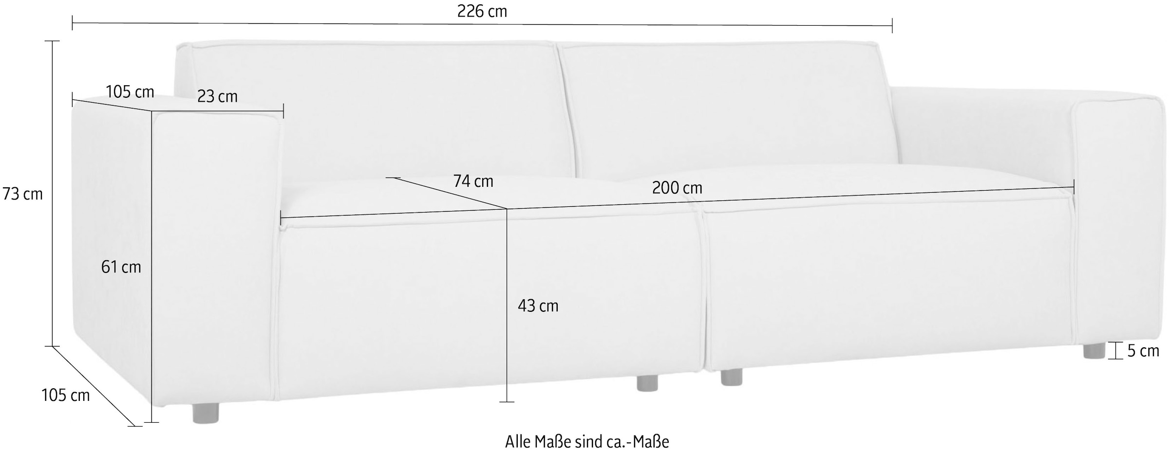 OTTO home 2-Sitzer »Jorrena, extra weicher Chenille-Stoff« Kompaktsofa, 3 Komfortstufen, Breite 226 cm, mit Wellenunterfederung
