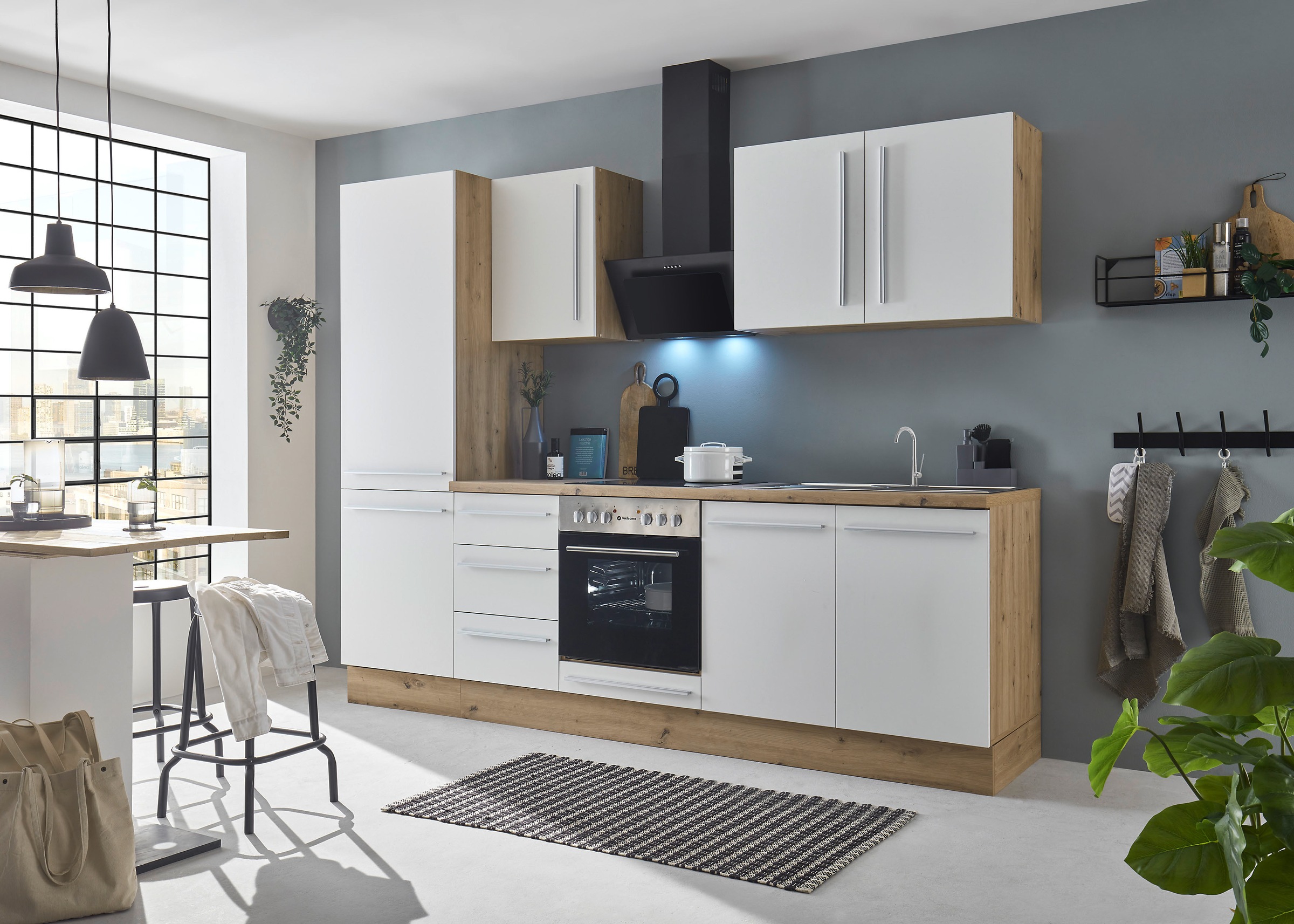 KOCHSTATION Küchenzeile »KS-Florida mit 38mm starker Arbeitsplatte« Breite 270 cm, wahlweise mit E-Geräten, Soft-Close-Funktion