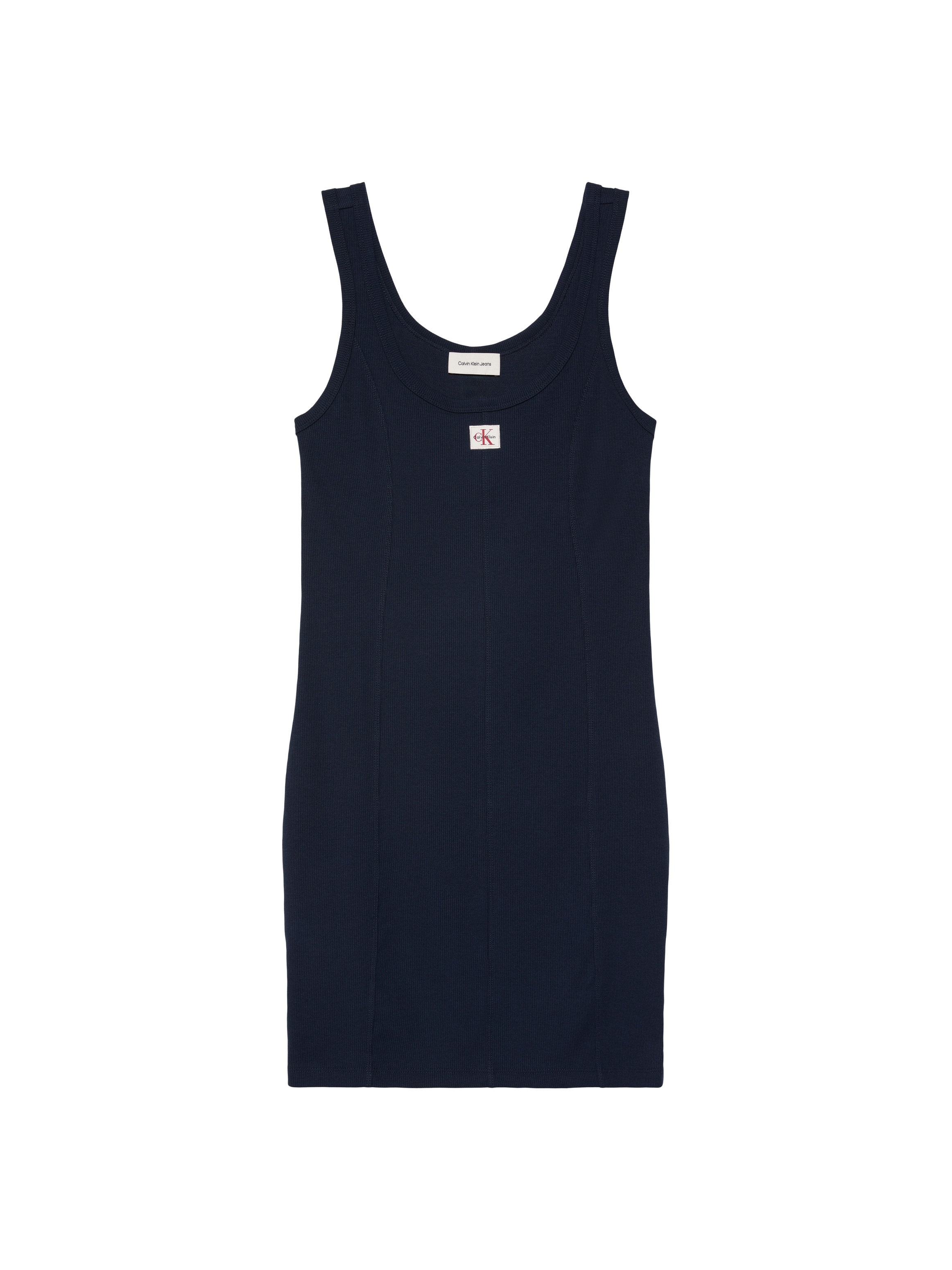 Calvin Klein Jeans Minikleid »WOVEN LABEL BABY RIB MINI« Ohne Tasche Figurbetonte Passform mit Rundhalsausschnitt