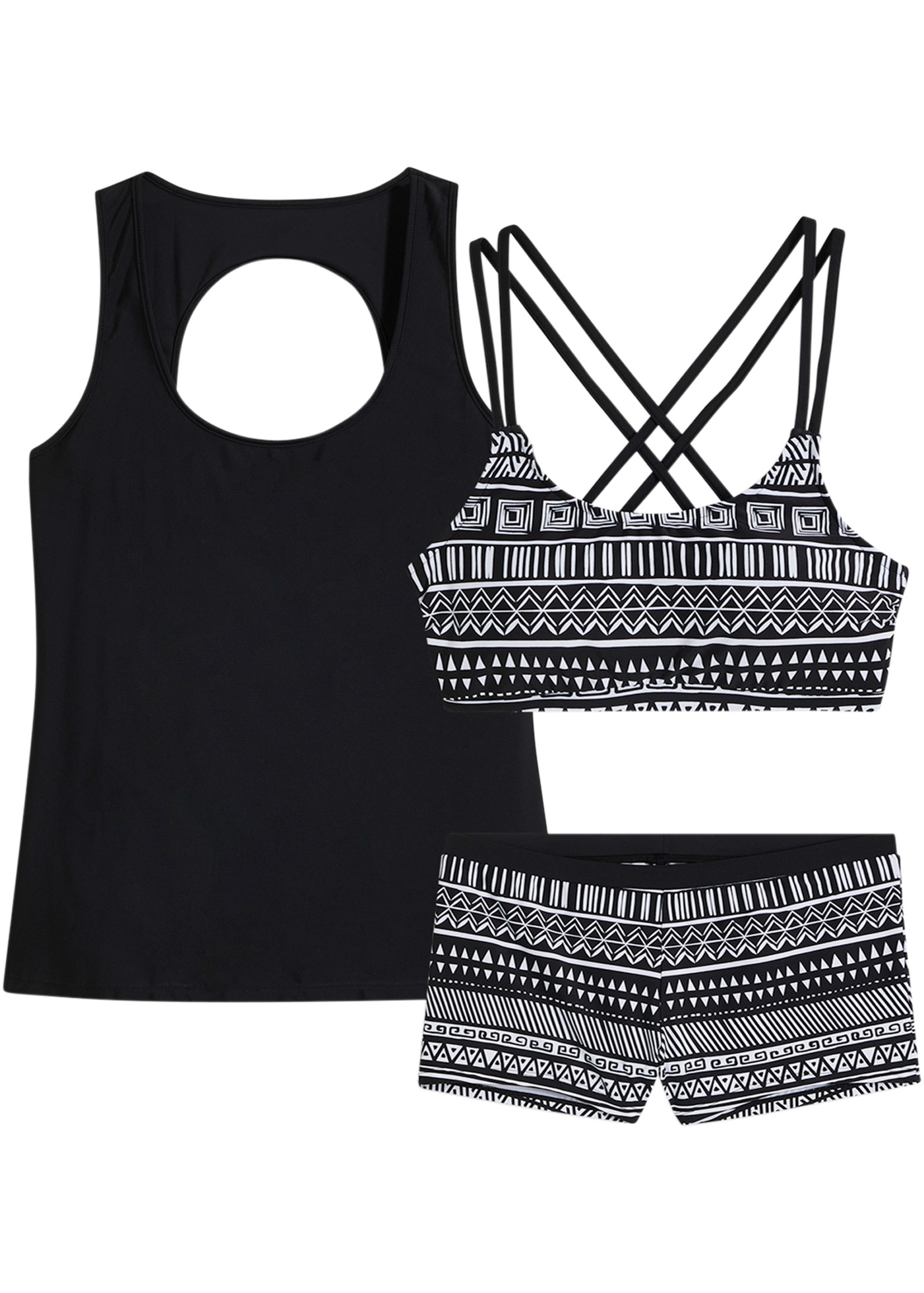 bonprix Tankini »Tankini (3-tlg. Set) mit Bustier-Bikinioberteil« Set, 3 Stk. bestehend aus Top, Bustier und Badehose