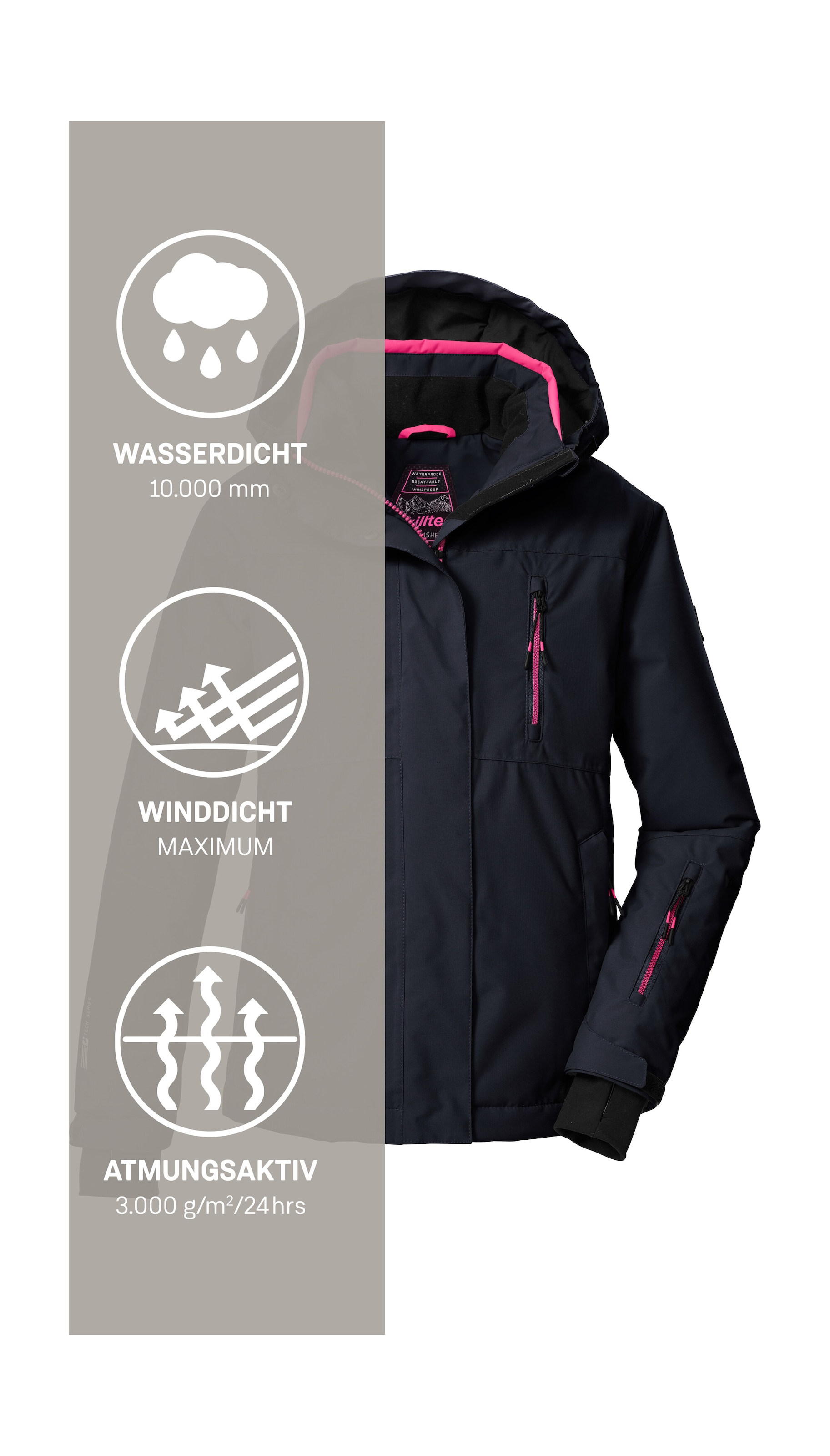 Killtec Skijacke »KSW 205 GRLS SKI JCKT« Wasserdichte, atmungsaktive Ski-Jacke mit verstellbarer Kapuze