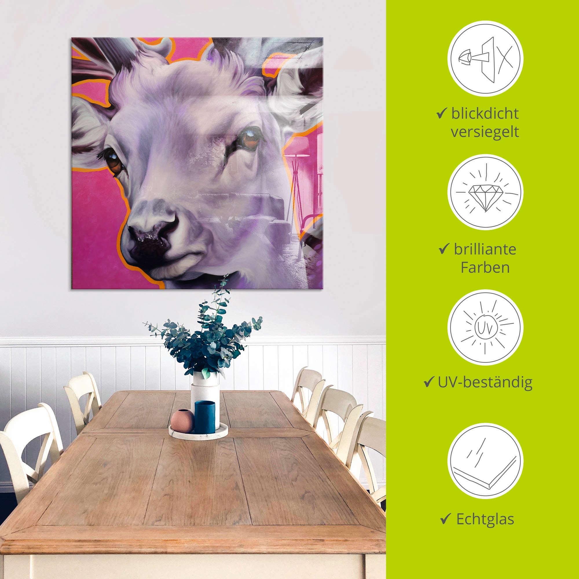 Artland Glasbild »Hirsch pink« Wildtiere 1 Stk. tlg. in verschiedenen Größen