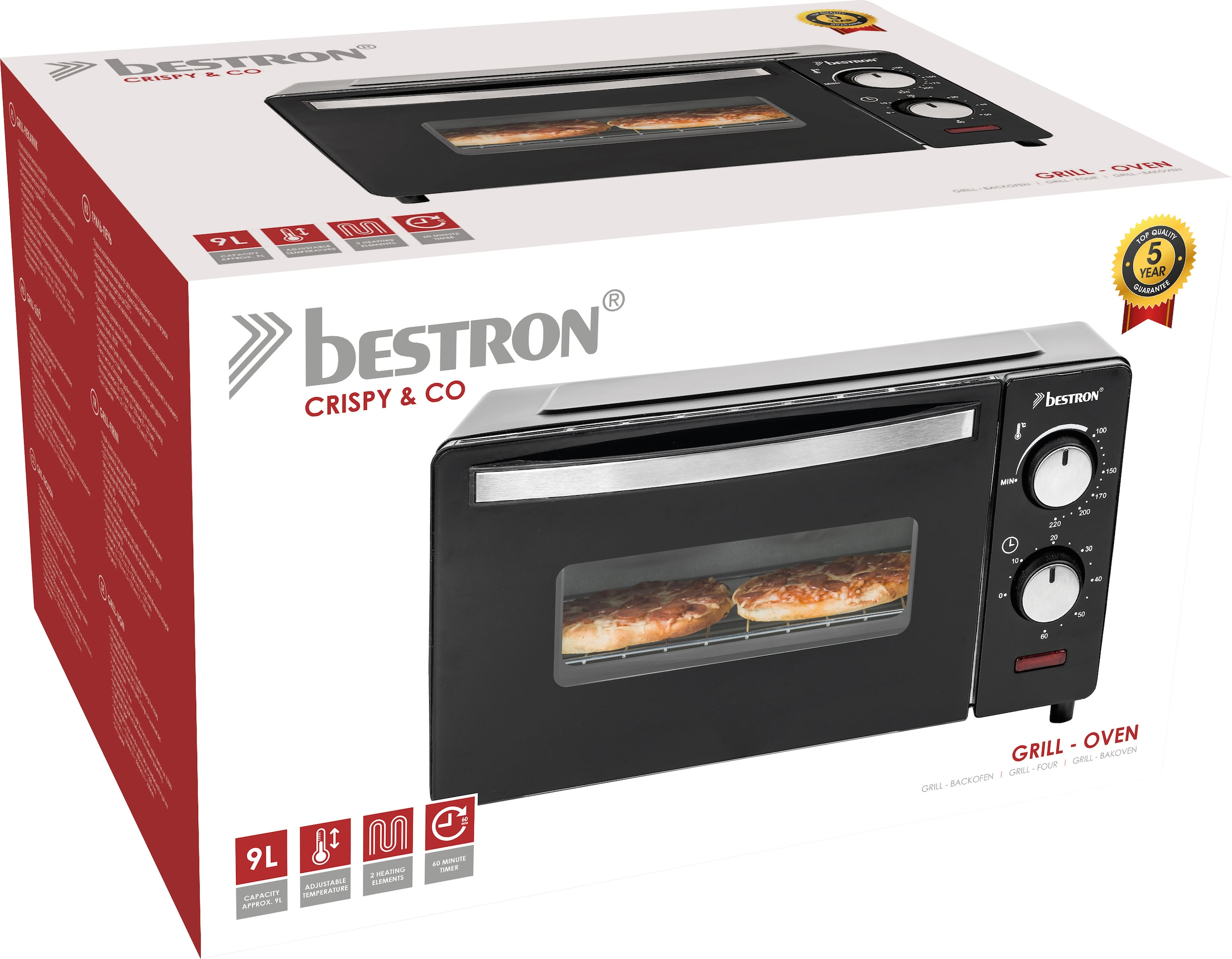 bestron Minibackofen »AOV9 kompaktes Gerät«, 800 Watt, Schwarz mit 3 Jahren  XXL Garantie