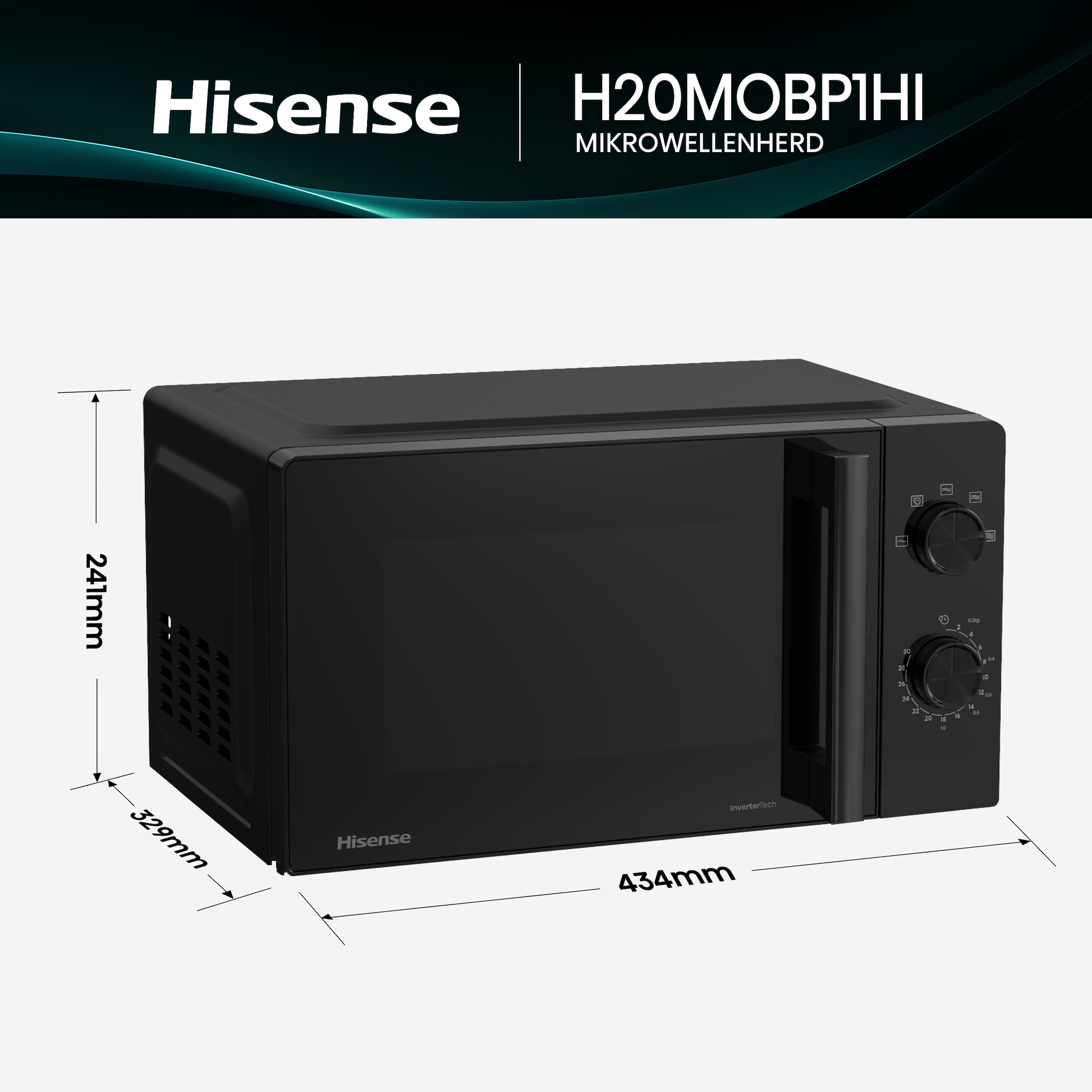 Hisense Mikrowelle »H20MOBP1HI«, Mikrowelle, 1020 W, Inverter Technologie