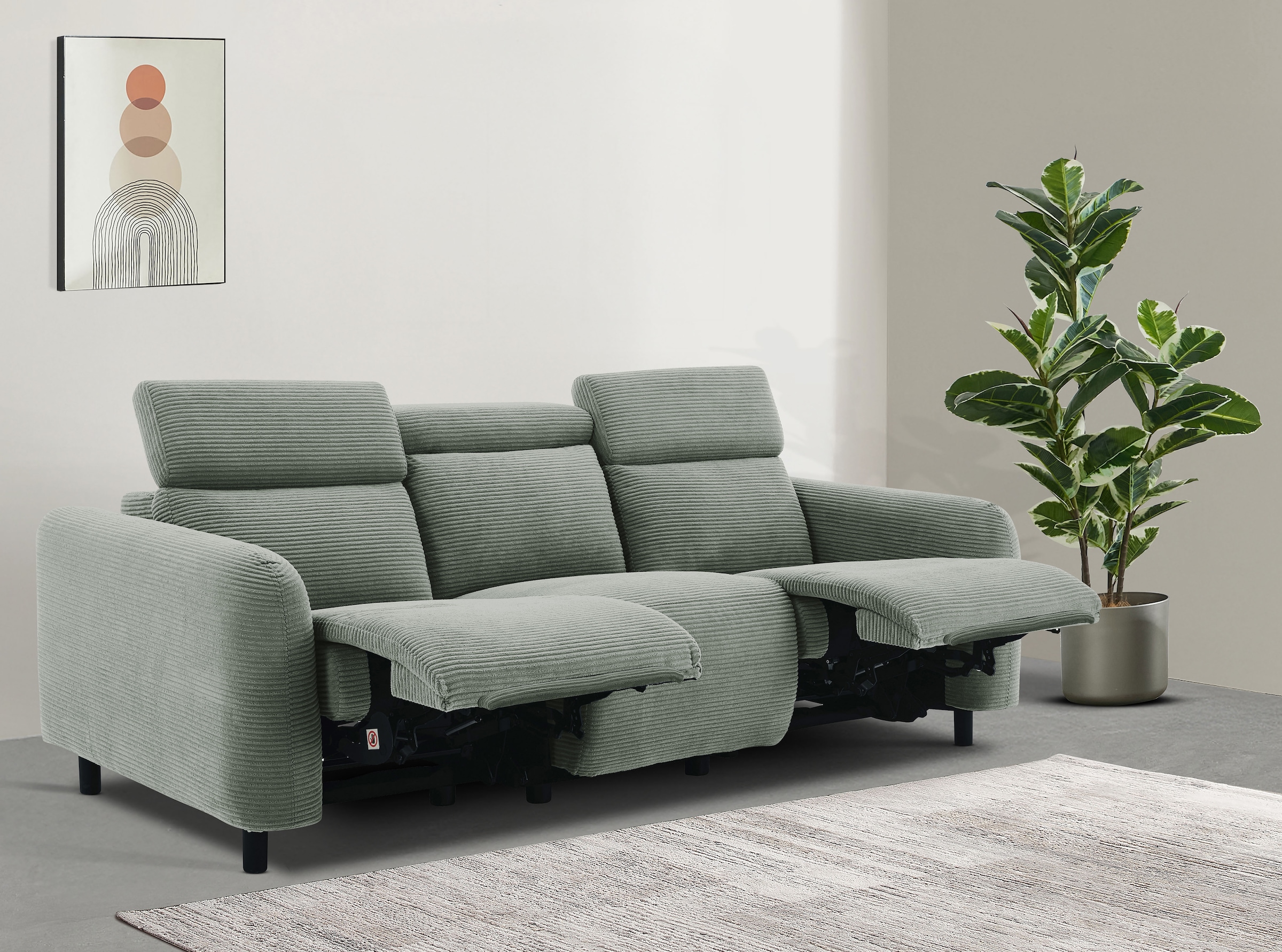 Home affaire 3-Sitzer »SKAANE Cord-Sofa, 229 cm, manuelle u. elektrische Relaxfunktion« Relax-Funktion in 2 Sitzen, Kopfteilverstellung, Federkernpolsterung