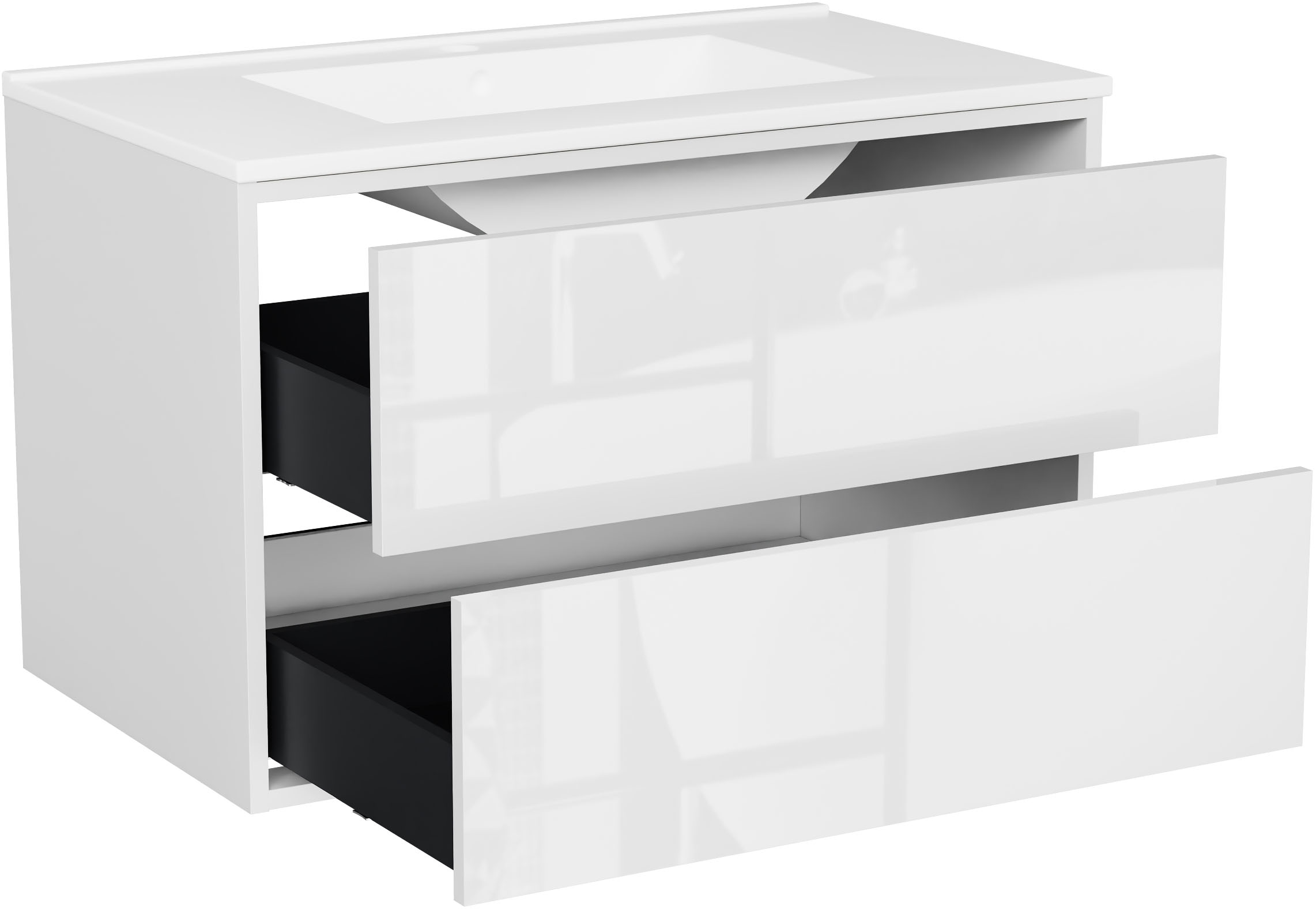 welltime Waschtisch »Waschbeckenunterschrank Line mit Waschbecken,Badmöbel,zwei Schubladen«, Badschrank mit Waschbecken, Push to open, Maße B/H/T: 61/53/47 cm
