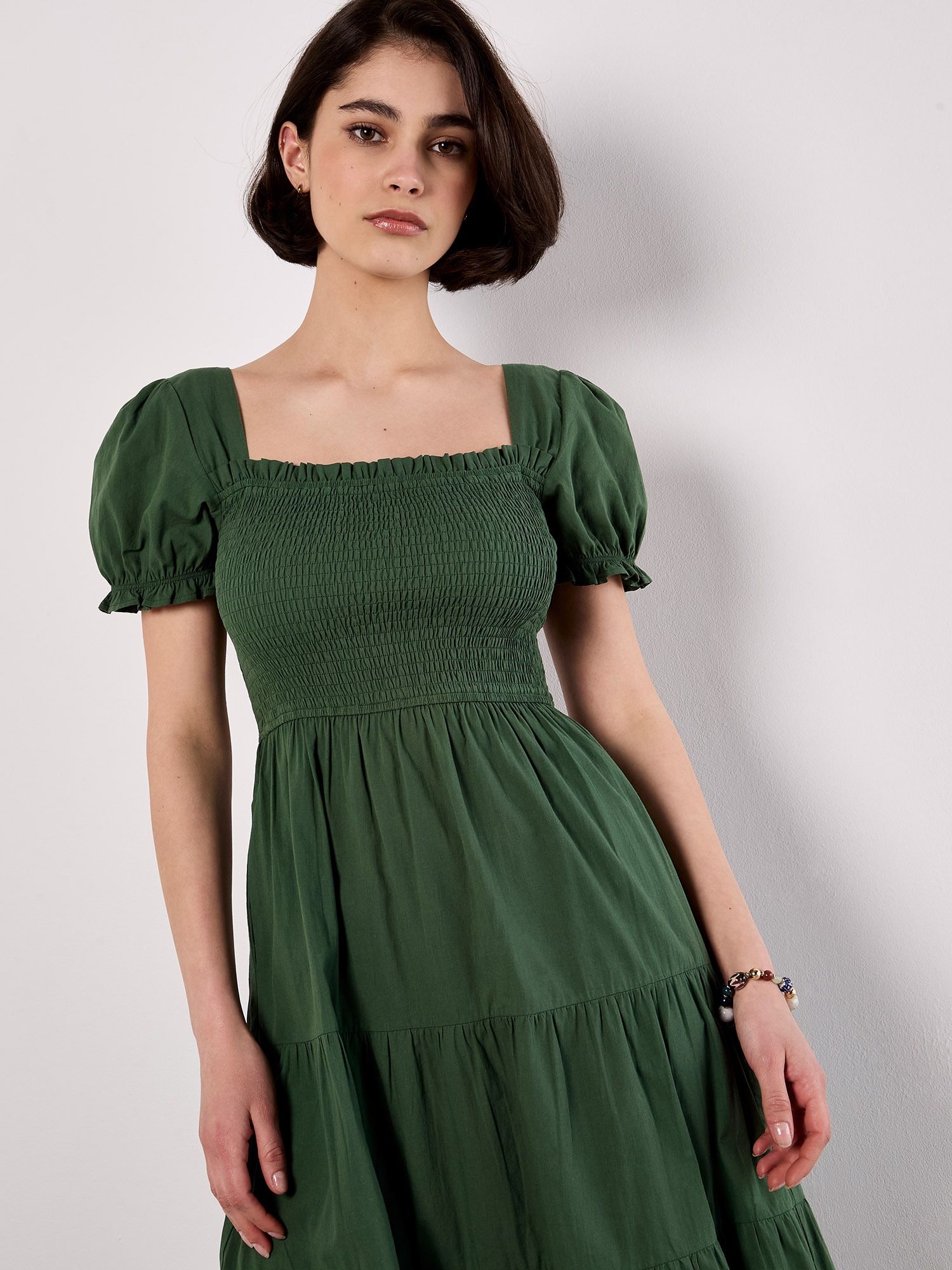 Apricot Midikleid »Midi-Kleid aus Baumwolle« mit Stufenrock