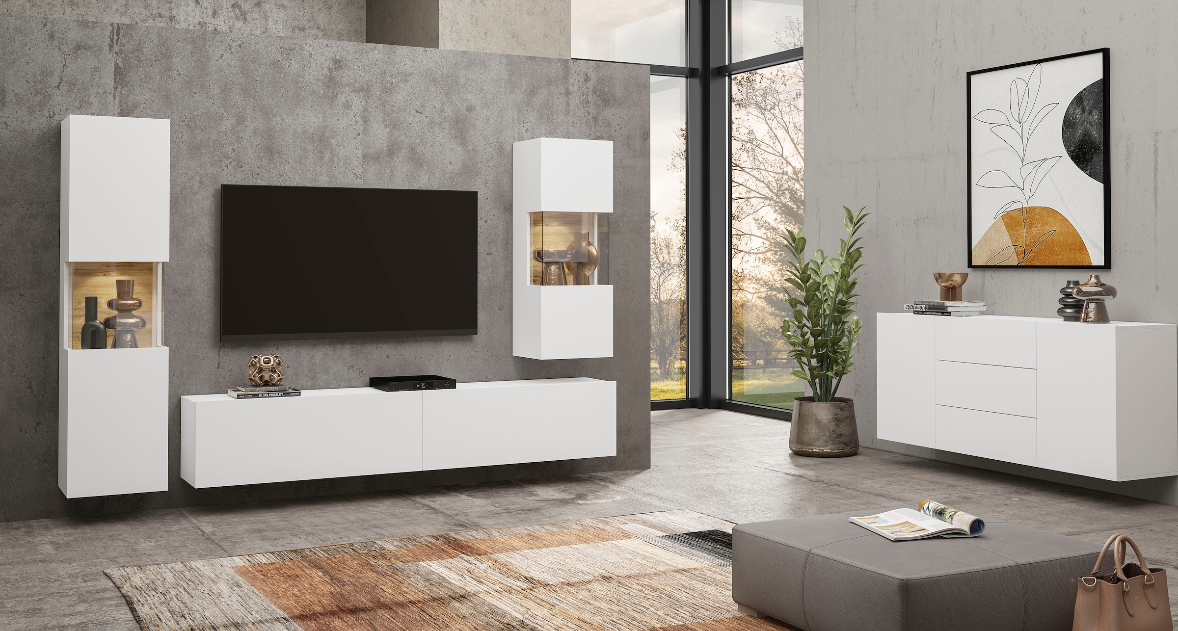 INOSIGN Wohnwand »Ava, Wohnzimmer-Set hängend/stehend montierbar, Vitrine, Lowboard«, 3-tlg.