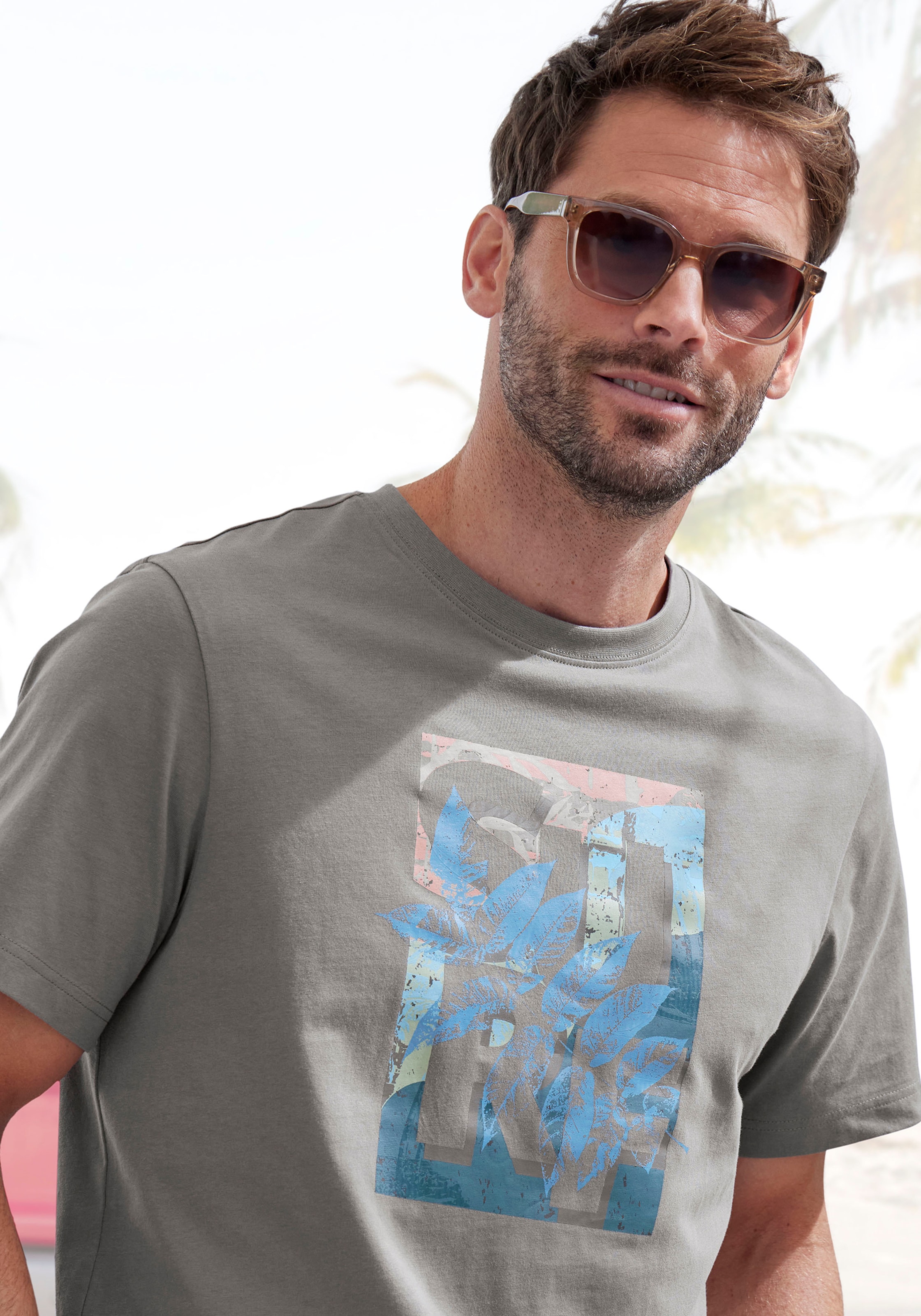 John Devin T-Shirt, Rundhalsshirt mit Surf -Aufdruck aus reiner Baumwolle