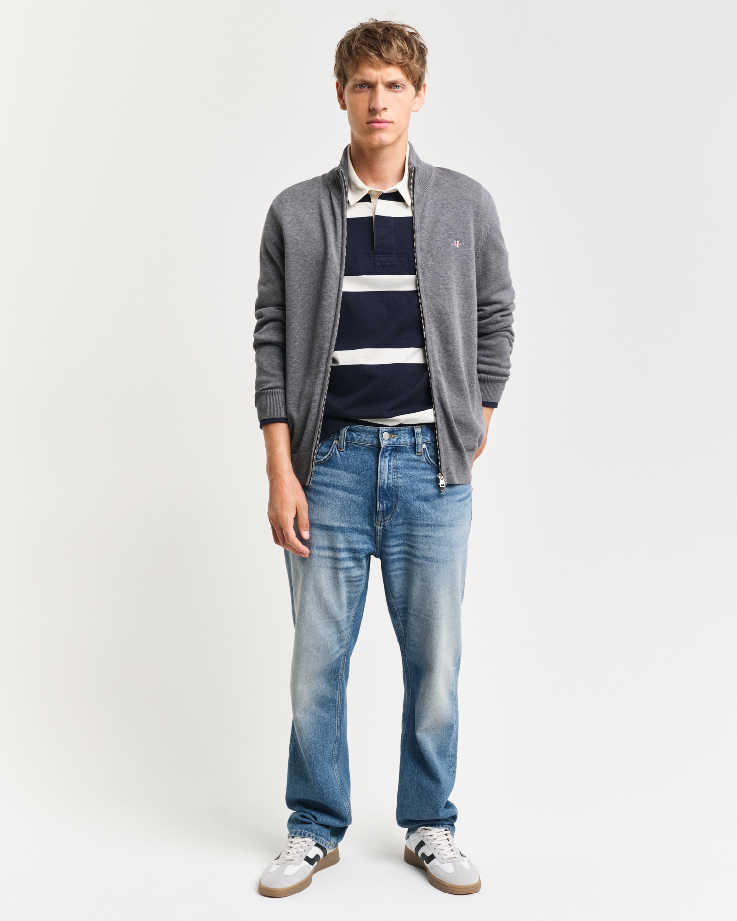 Gant Cardigan »CASUAL COTTON ZIP CARDIGAN«, Mit Rippbündchen an Stehkragen, Ärmeln und Saum