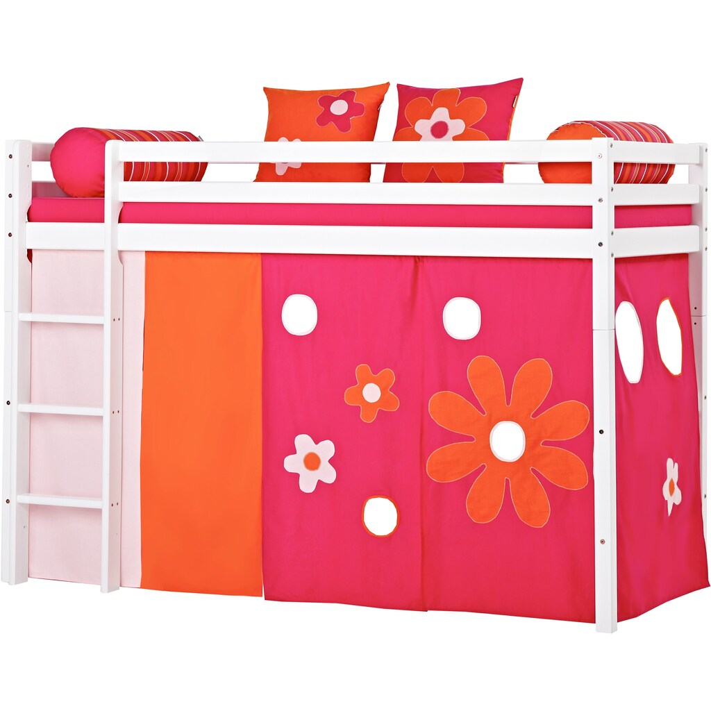 Hoppekids Hochbett »«Flower Power»«, Massiv m. Vorhang umbaubar in Einzelbett