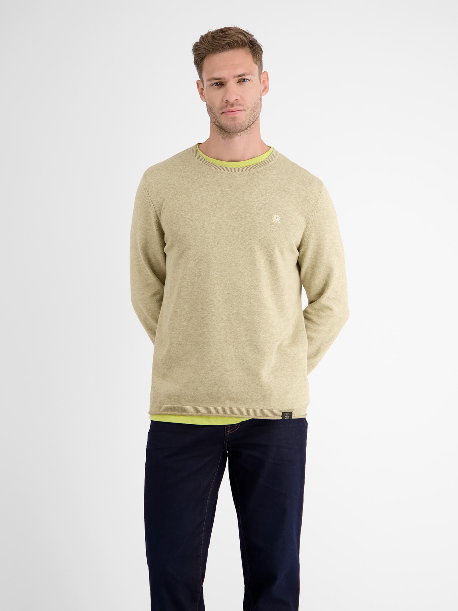 LERROS Strickpullover »LERROS Rundhalspullover, Flachstrick«