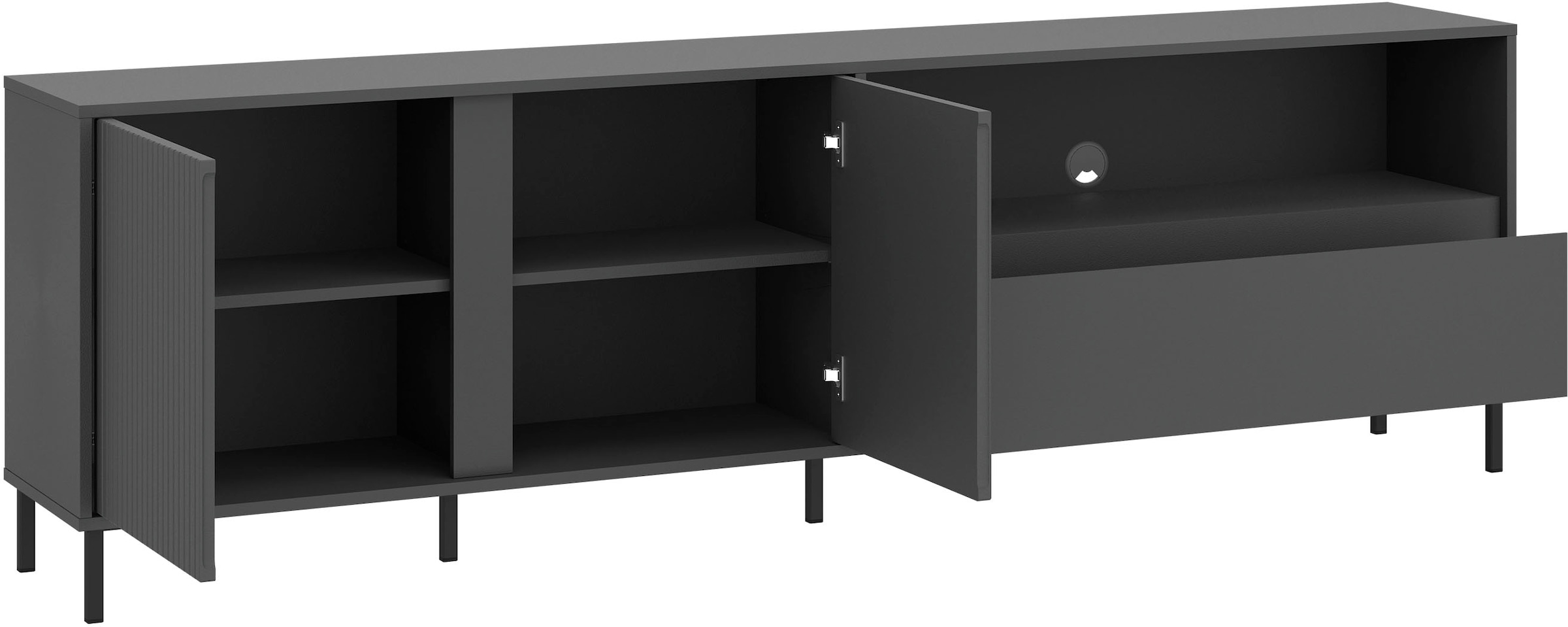 Home affaire Lowboard »AVENALE« Lowboard mit Metallfüßen, Breite 208 cm, Fronten geriffelt