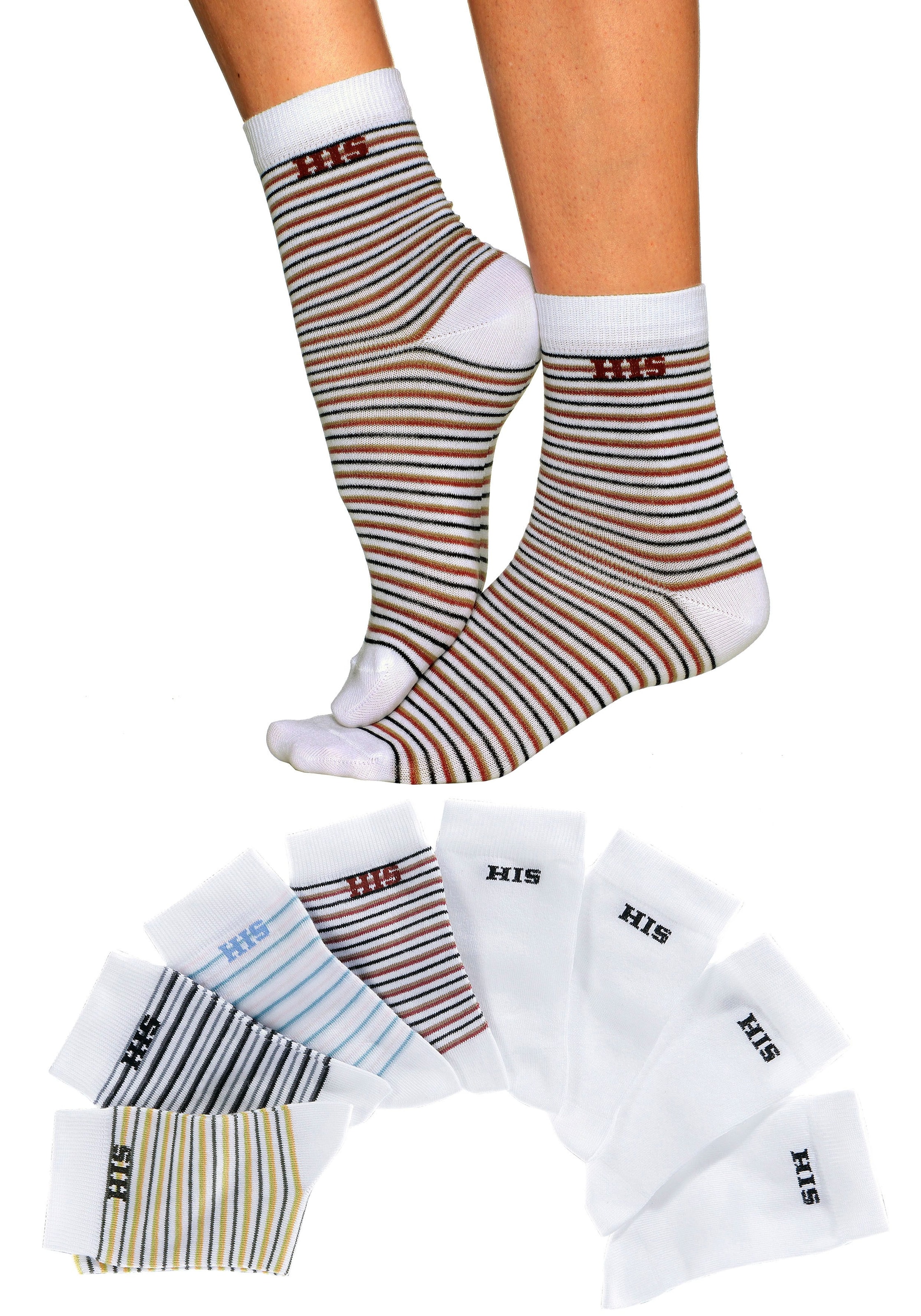 (Set, 8 Paar), geringelt Socken, bei H.I.S und unifarben ♕