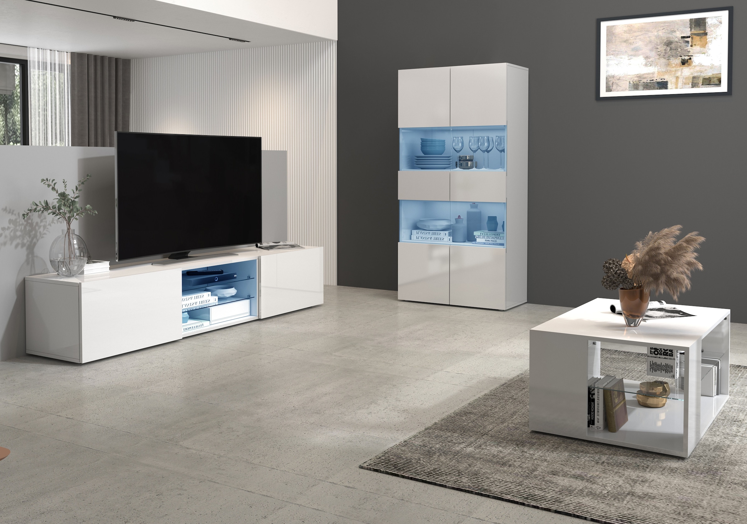 INOSIGN Lowboard »Egypt,Lowboard,TV-Kommode,TV-Möbel,TV-Bank«, mit 2 Klappen, 2 Glasböden,kompl. Hochgl. lackiert (B/T/H)180x38x35 cm