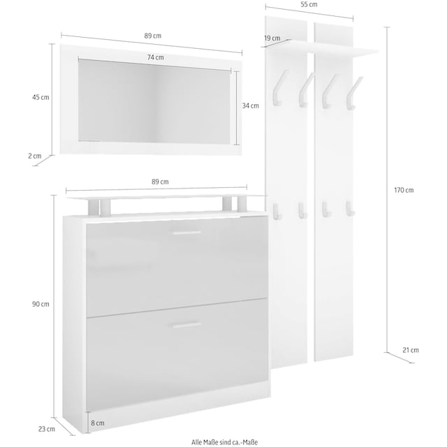 Garderoben-Set bequem St.), (Set, »Finn«, 3 Glasablage mit bestellen Möbel borchardt