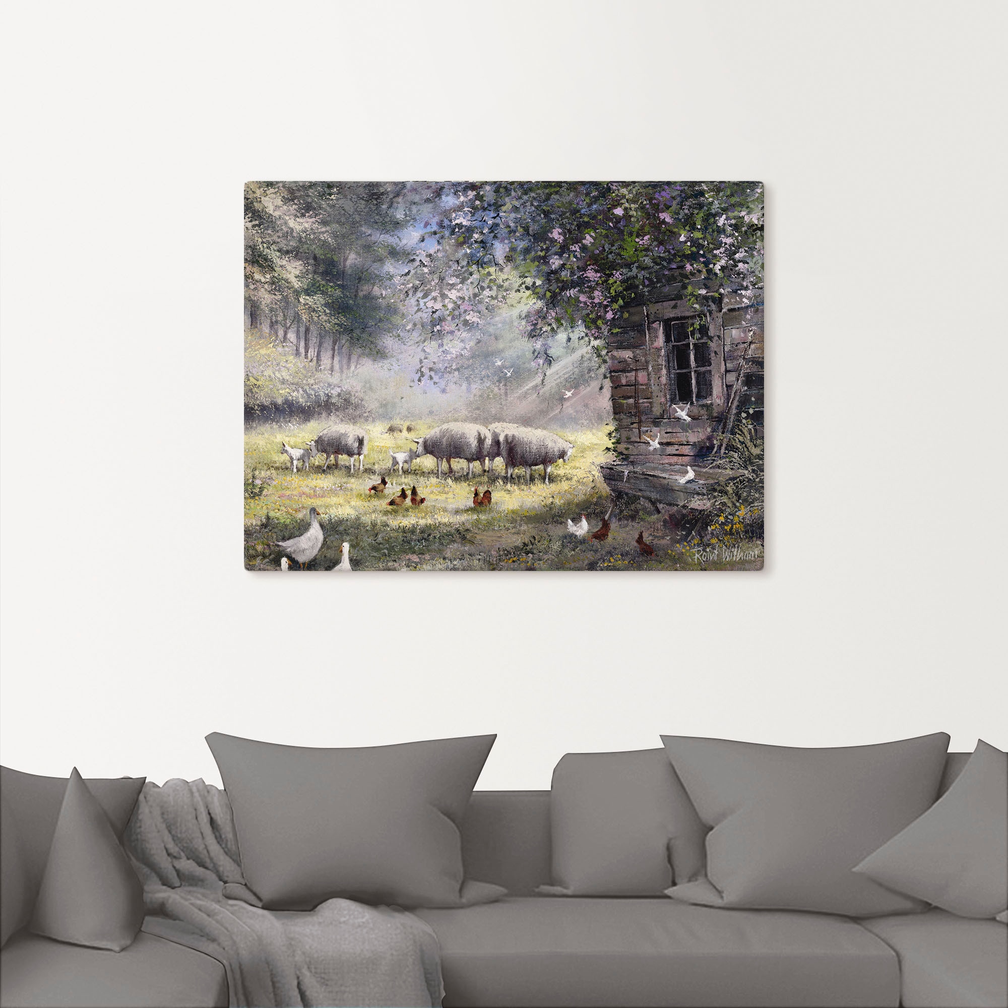 Artland Leinwandbild »Hühner und Schafe«, Haustiere, (1 St.), auf Keilrahmen gespannt