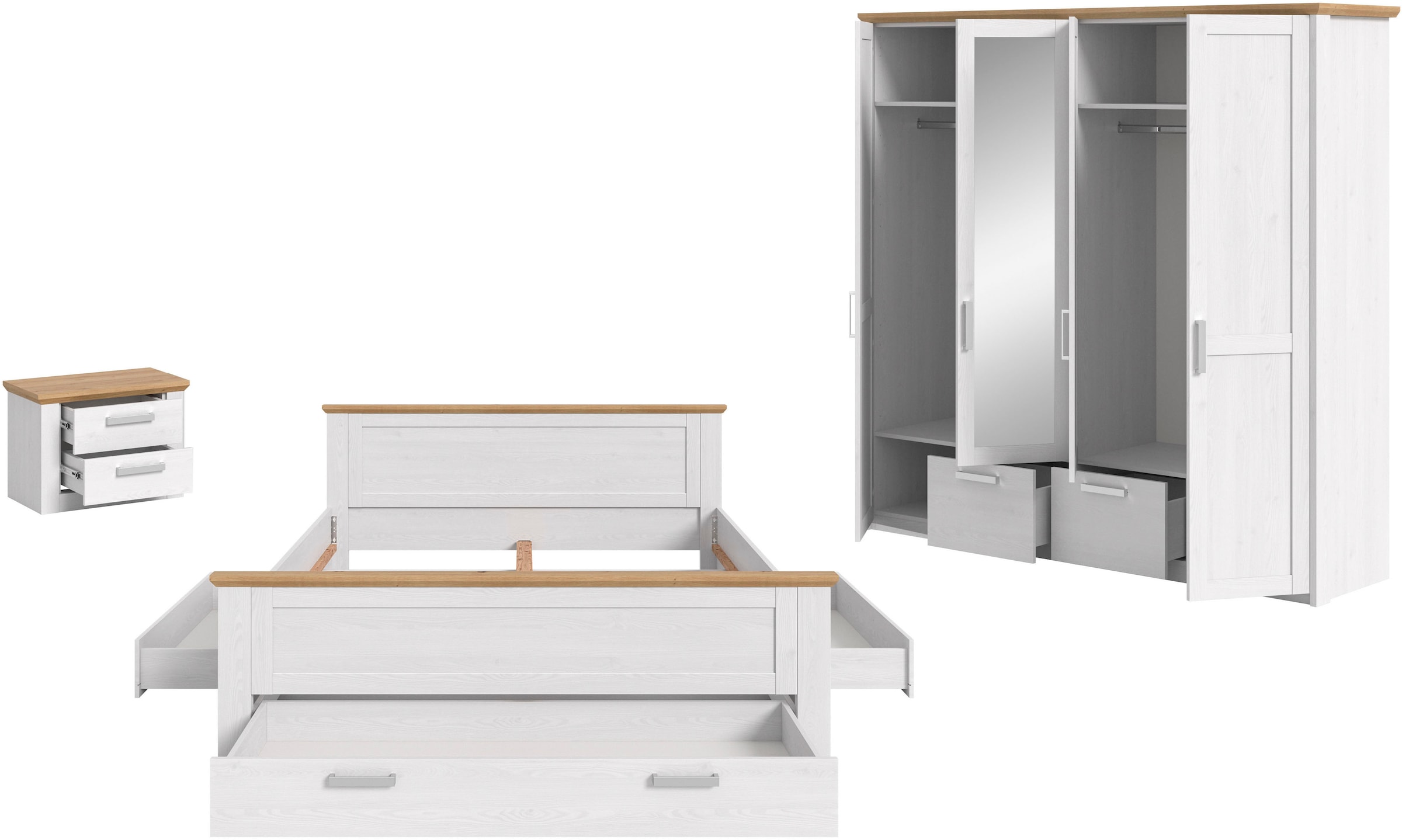 Home affaire Schlafzimmer-Set »COSENZA, TOPSELLER!, 3-teilig, Kleiderschrank, Bett & Nachttisch« Matratzengröße 180x200 cm, viel Stauraum, ohne Lattenrost & Matratze, 3 tlg. tlg. Schlafzimmer, Schlafen, Set, Kombination, Bettanlage