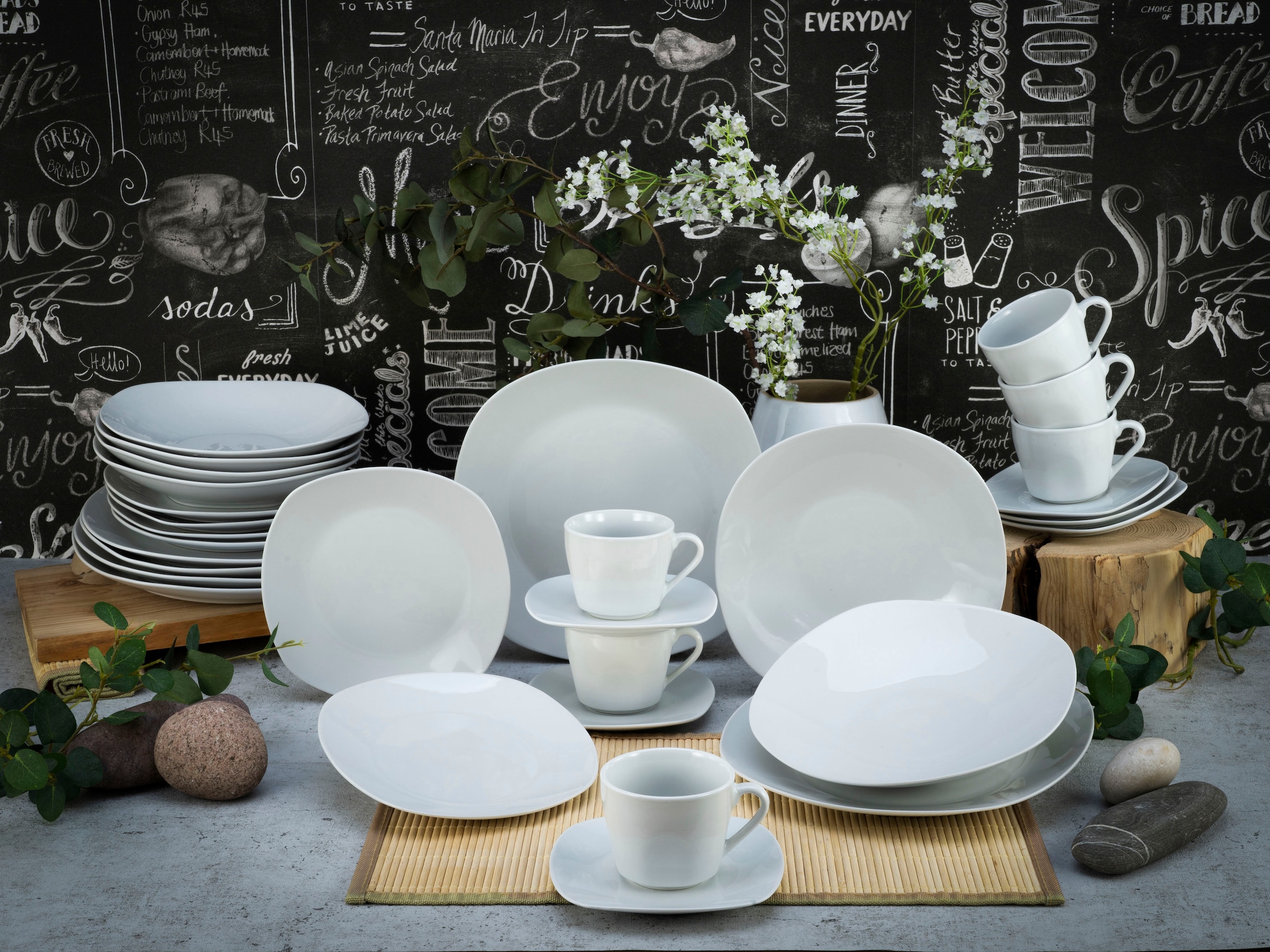 CreaTable Kombiservice »Square Weiss«, (Set, 30 tlg.), abgerundete, quadratische Form