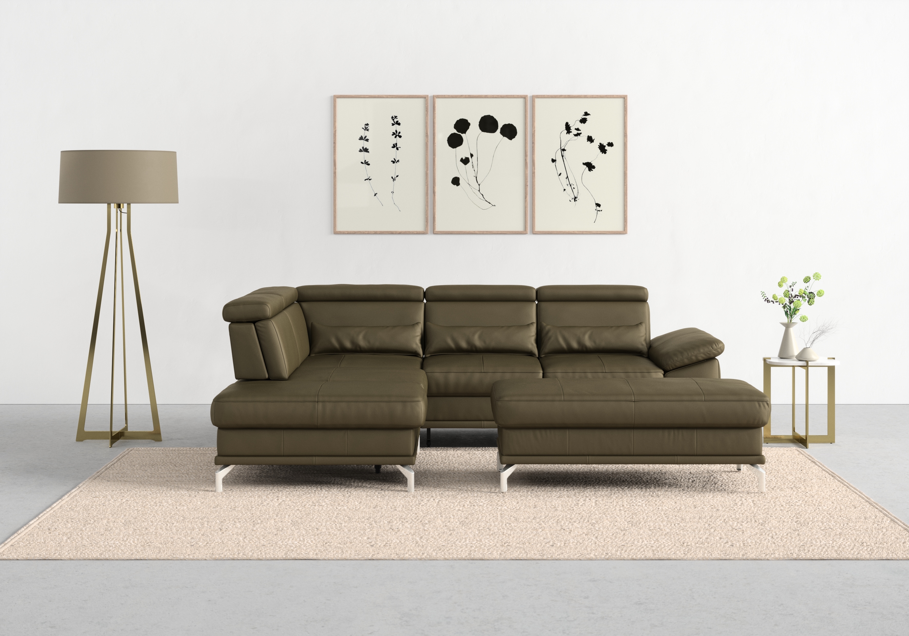 sit&more Ecksofa "Cabrio L-Form, B: 274 cm, mit Sitztiefen-, Arm- & Kopfteilverstellung" 3 Nierenkissen, Federkern, optional Schlaffunktion und
