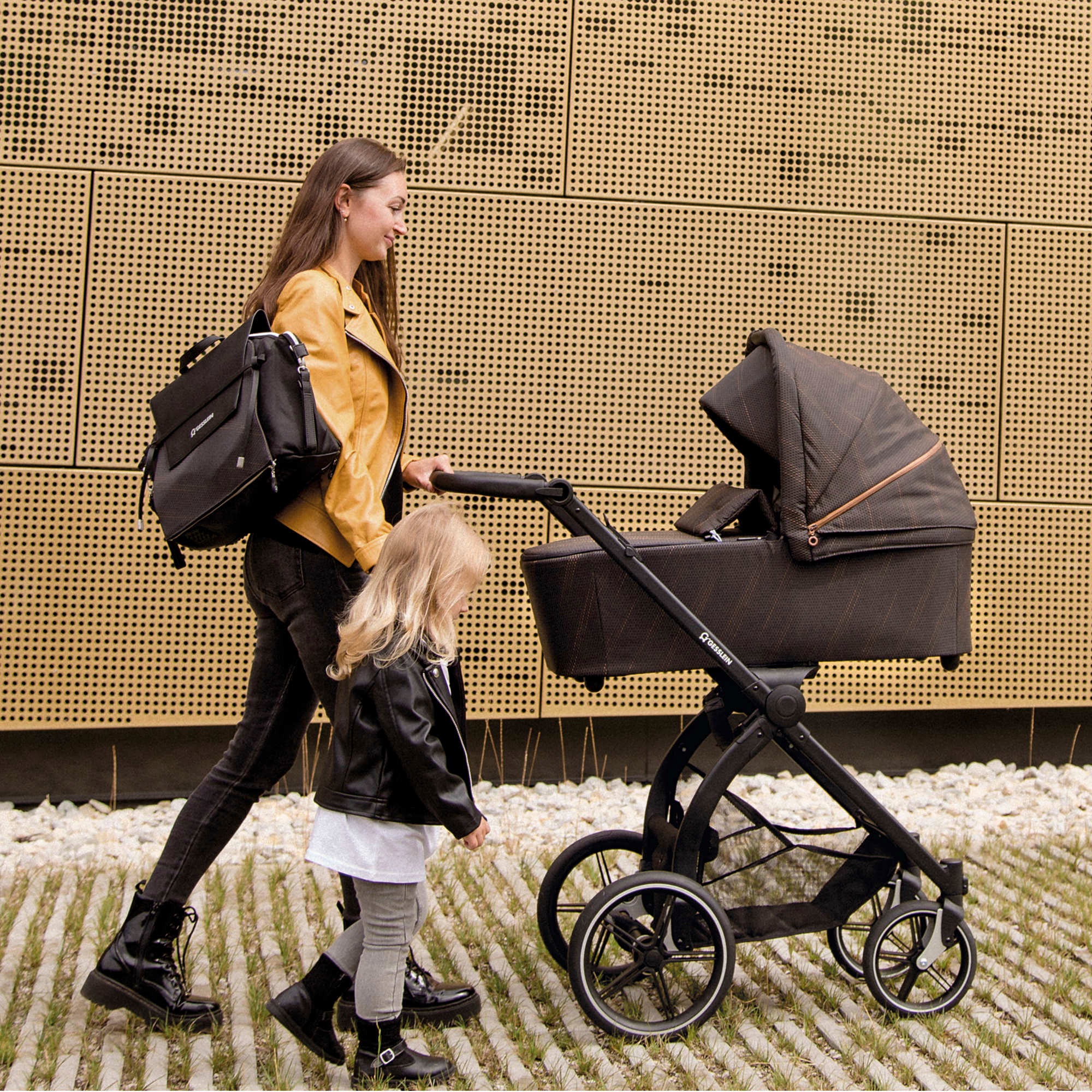 Gesslein Kombi-Kinderwagen »FX4 Soft+ mit Aufsatz Swing schwarz, schwarz/kupfer«, mit Babywanne C3 und Babyschalenadapter
