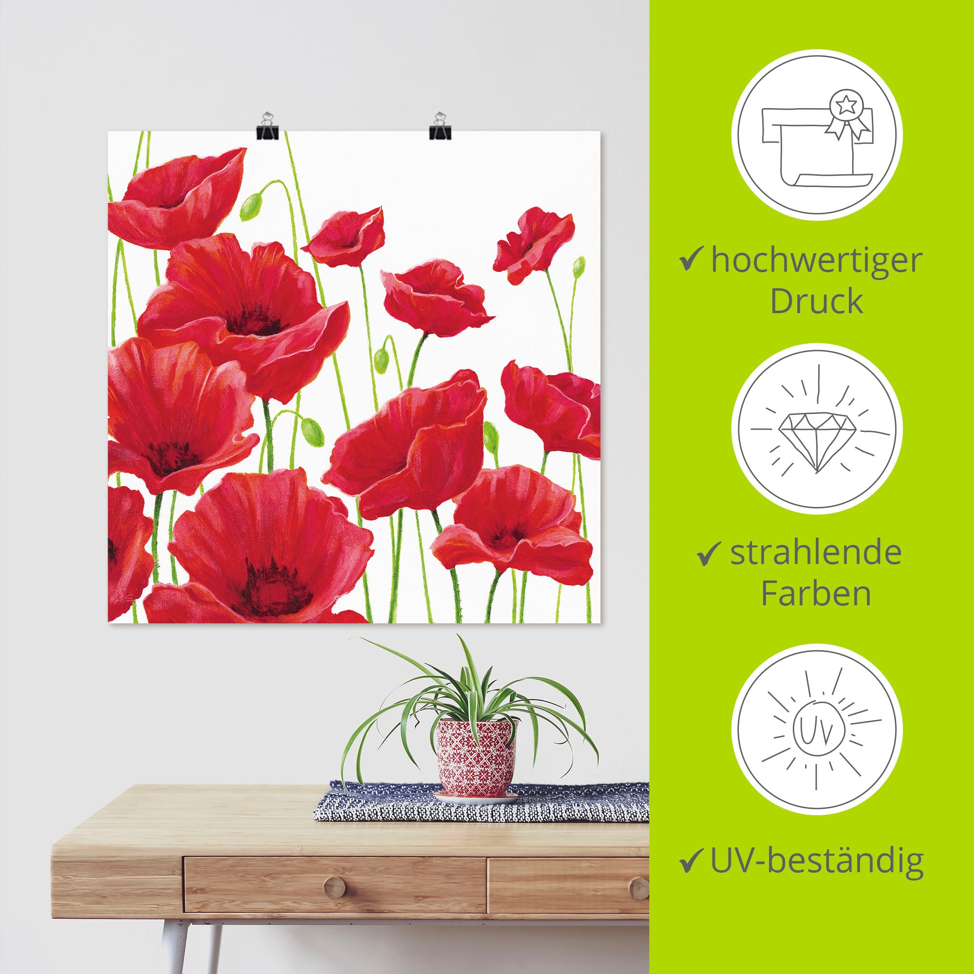 Artland Wandbild »Rote Mohnblumen I« Blumen 1 Stk. tlg. als Leinwandbild, Poster in verschied. Größen