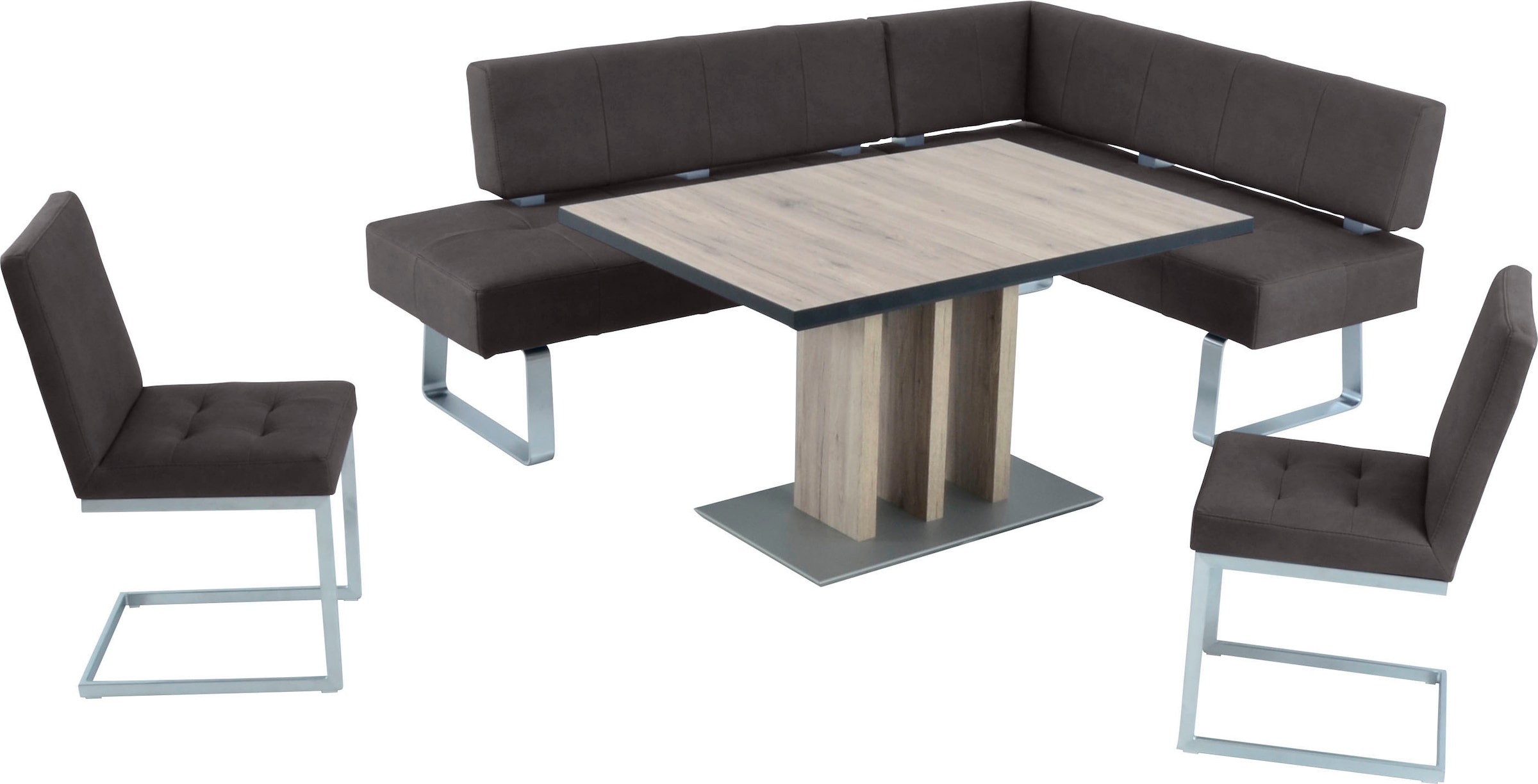 K+W Komfort & Wohnen Eckbankgruppe »Spider II« Set, 4 Stk. tlg. langer Schenkel 195cm, 2 Freischwinger, Auszugstisch in Breite 120 cm