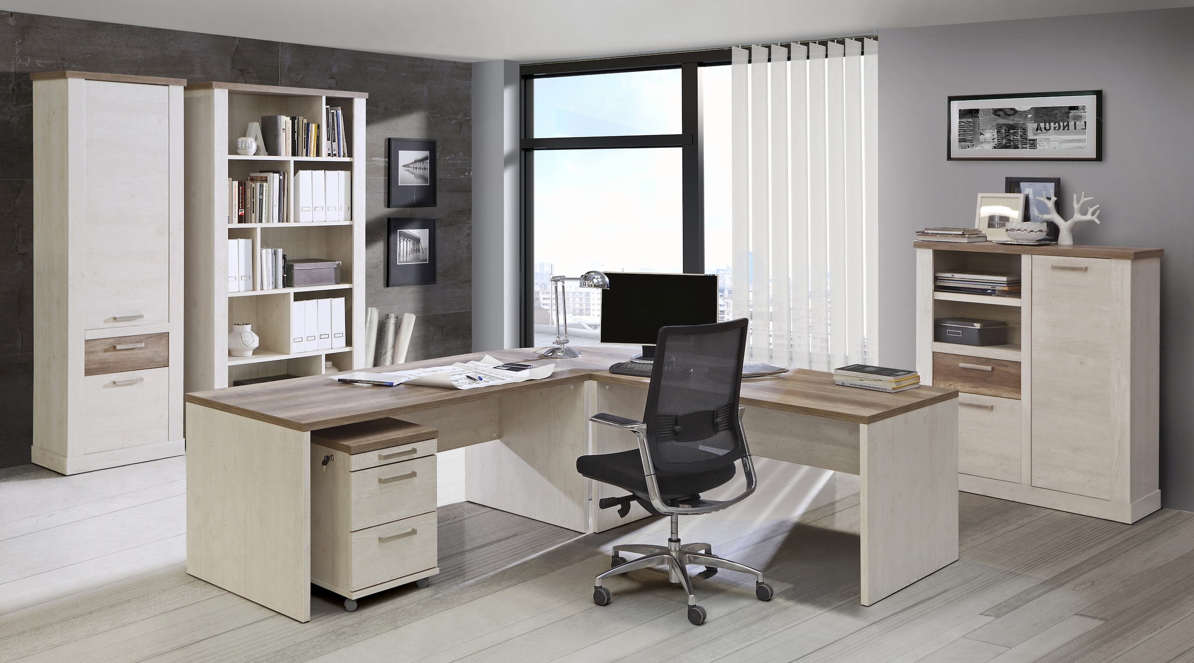 FORTE Highboard »Duro«, Mehrzweckschrank mit Türen & Schublade, Landhausstil, Breite 109,8 cm