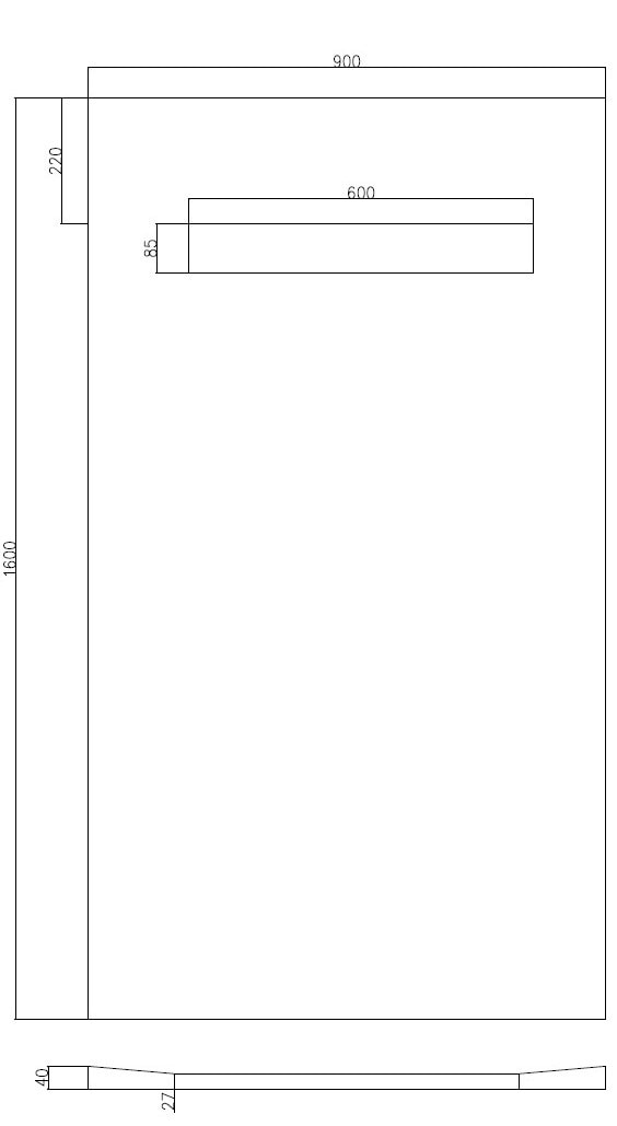 Marwell Duschwanne, 160 x 90 x 4 cm, aus sehr stabilem Polystyrol, inkl. Ablaufrinne