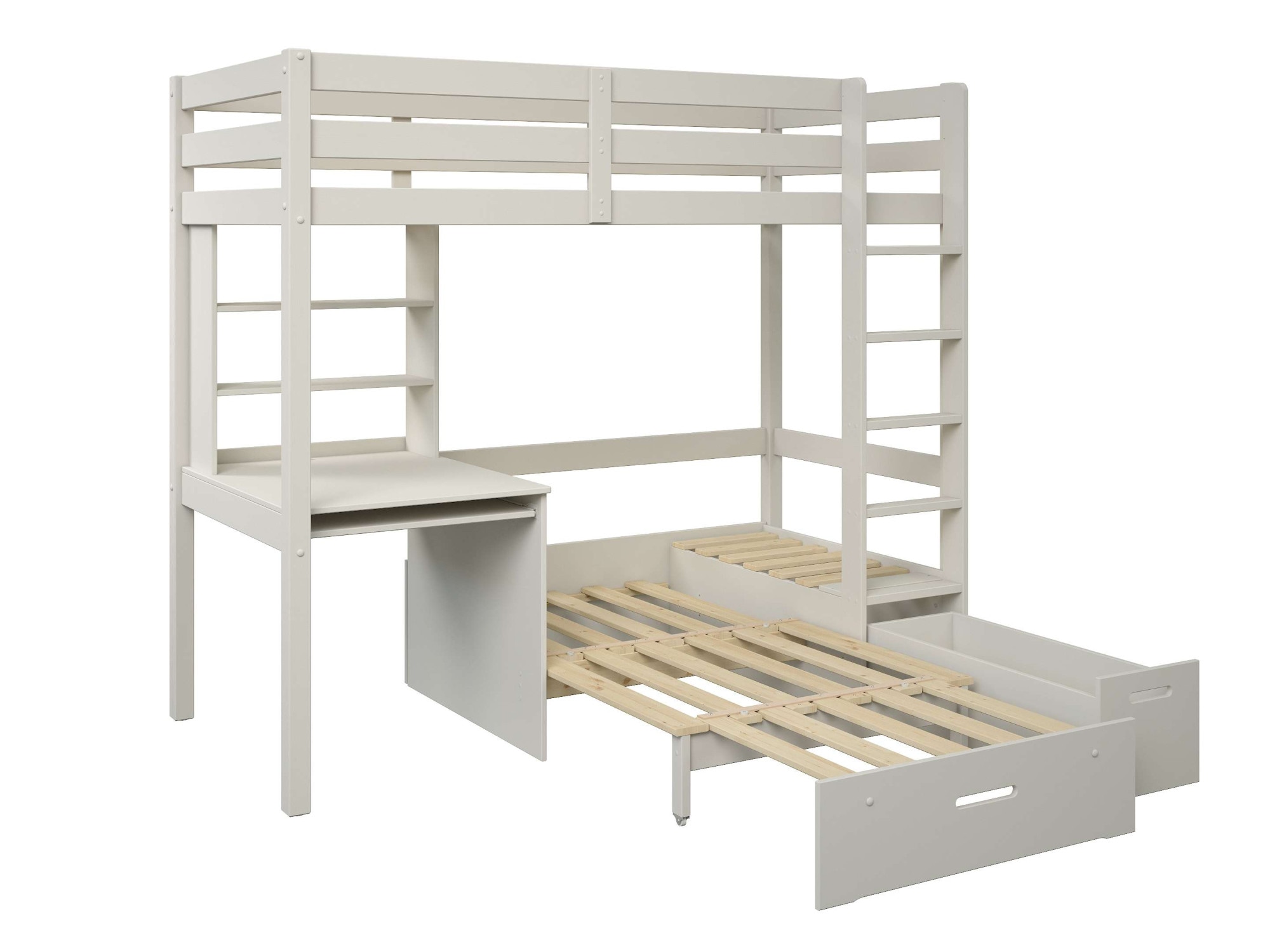 OTTO home Etagenbett »HENNE' TOPSELLER! Hochbett, Ideal für kleine Räume, 2 Schlafplätze« zweiter Schlafplatz ausziehbar, B/H/T ca. 208/180/105cm,  mit Polsterauflagen, Schreibtisch, Stauraum, seitenverkehrt montierbar