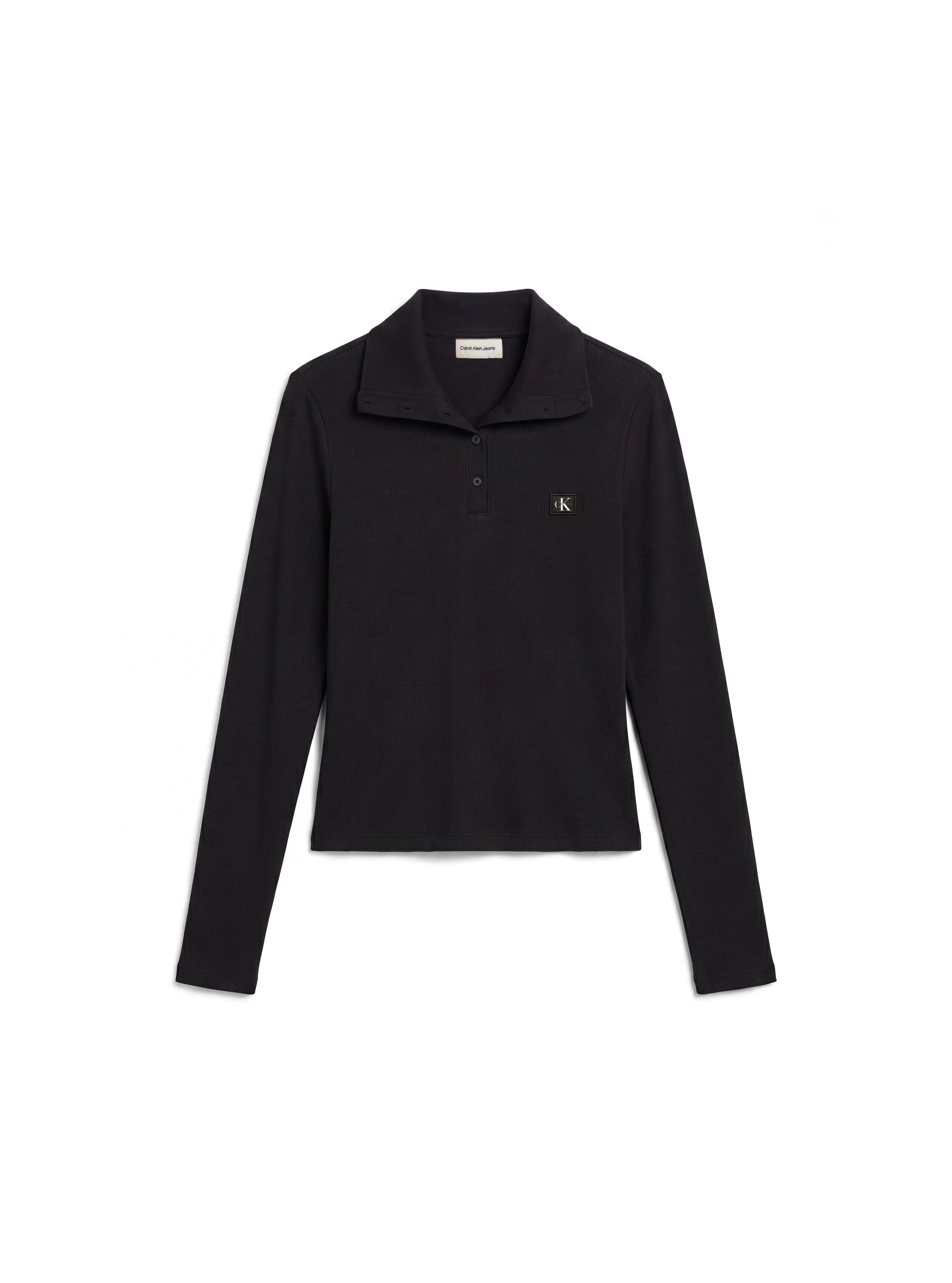 Calvin Klein Jeans Langarmshirt Kragen mit Knopfleiste, Regular Fit, kurze Form