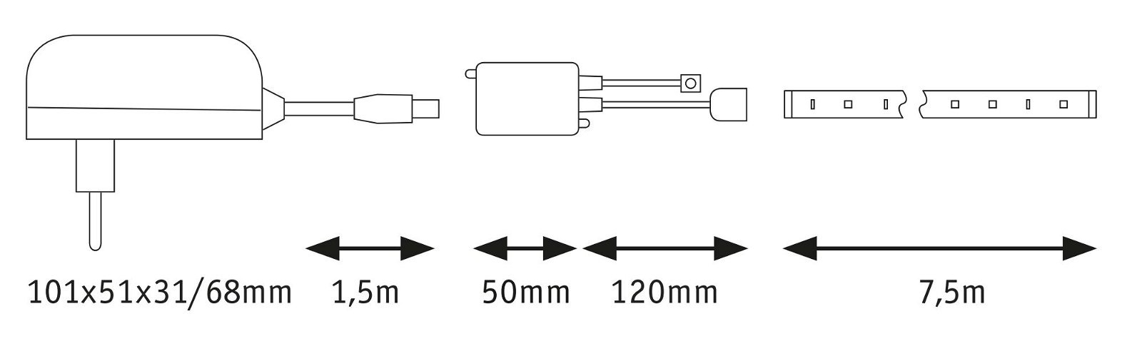 Paulmann LED-Streifen »SimpLED Strip Set 7,5m RGB 26W 230/12V DC Weiß Metall Kunststoff«, 1 St.-flammig