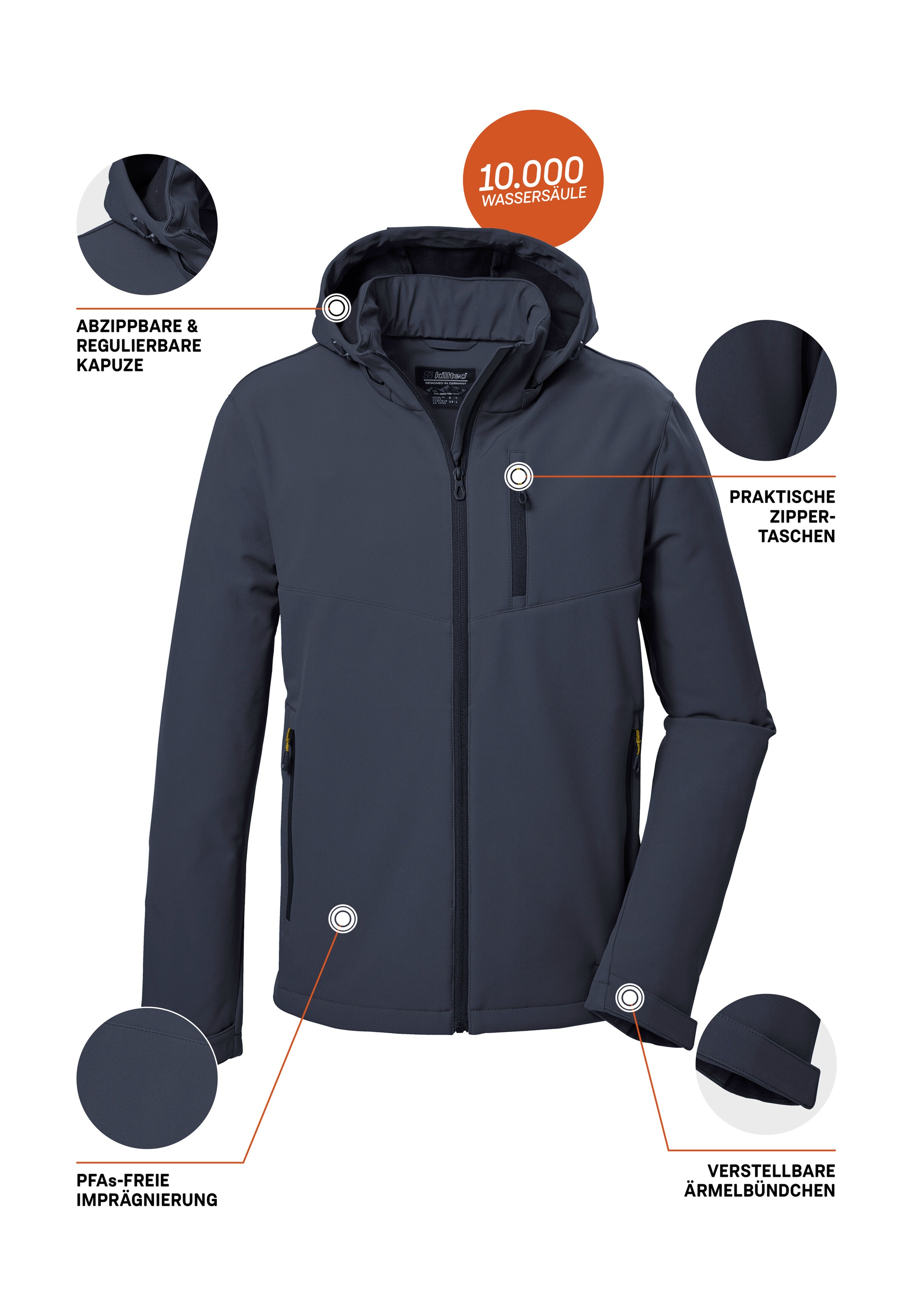 Killtec Softshelljacke »KOW 92 MN SFTSHLL JCKT«, Wasser- und windabweisend, atmungsaktiv, abnehmbare Kapuze