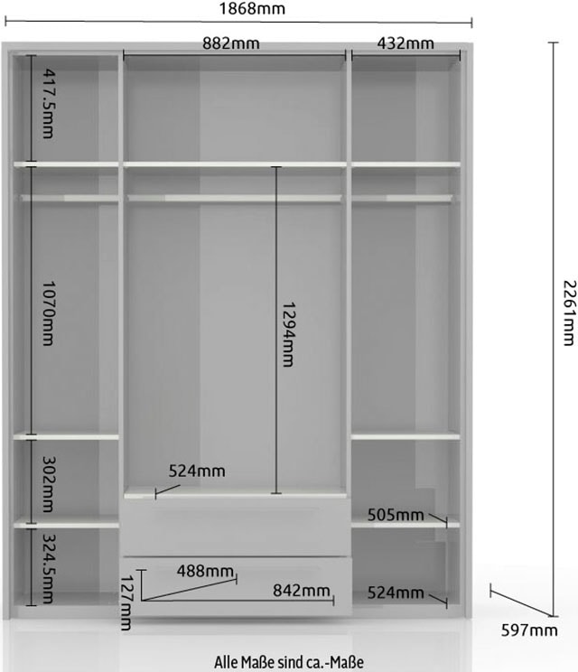 Places of Style Drehtürenschrank »Piano«, weiß, verschiedene Breiten mit 2 Schubladen, inklusive Beleuchtung