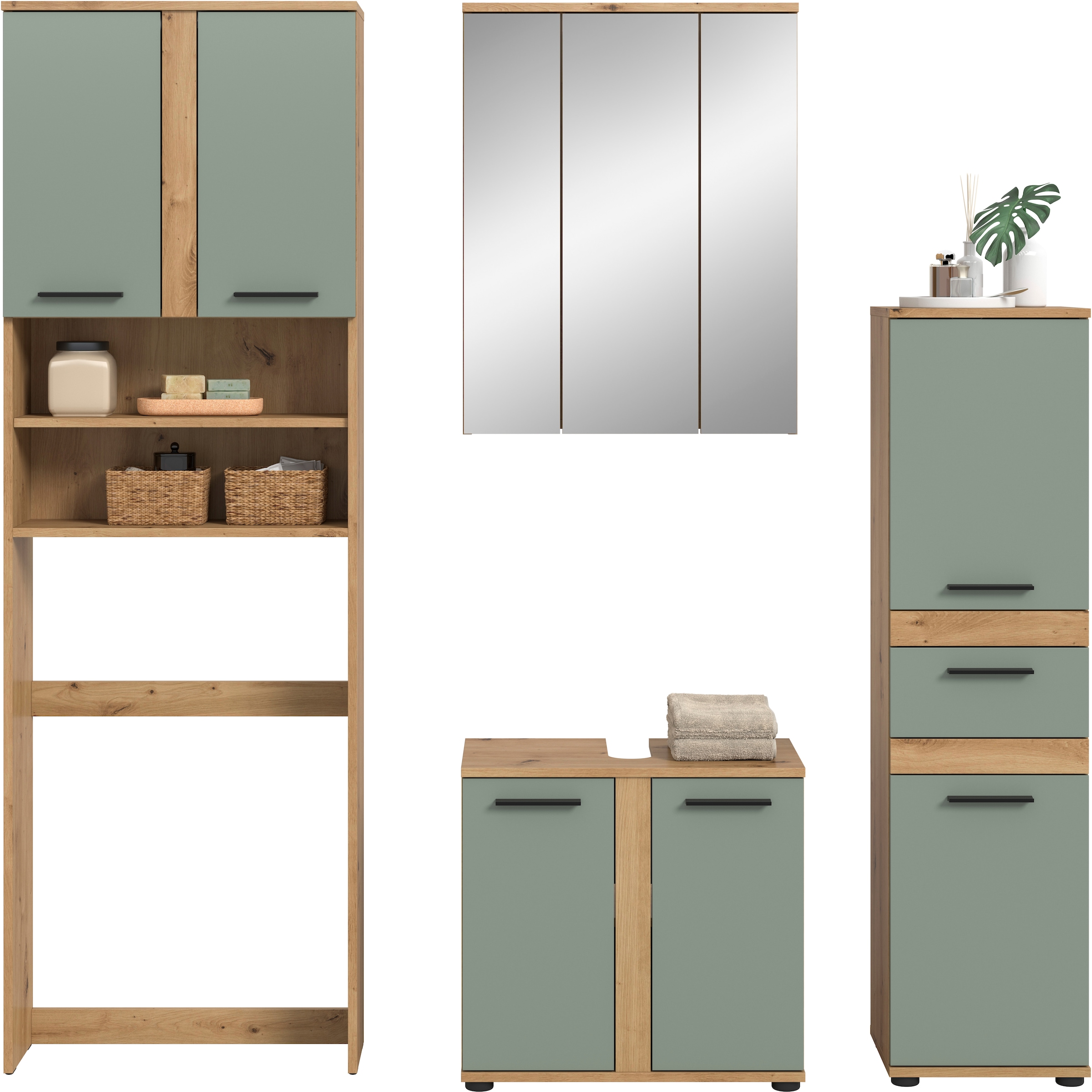 welltime Badmöbel-Set »LUCCA, 4-tlg. Badkombination, viel Stauraum, modernes Design« 4 Stk. tlg.