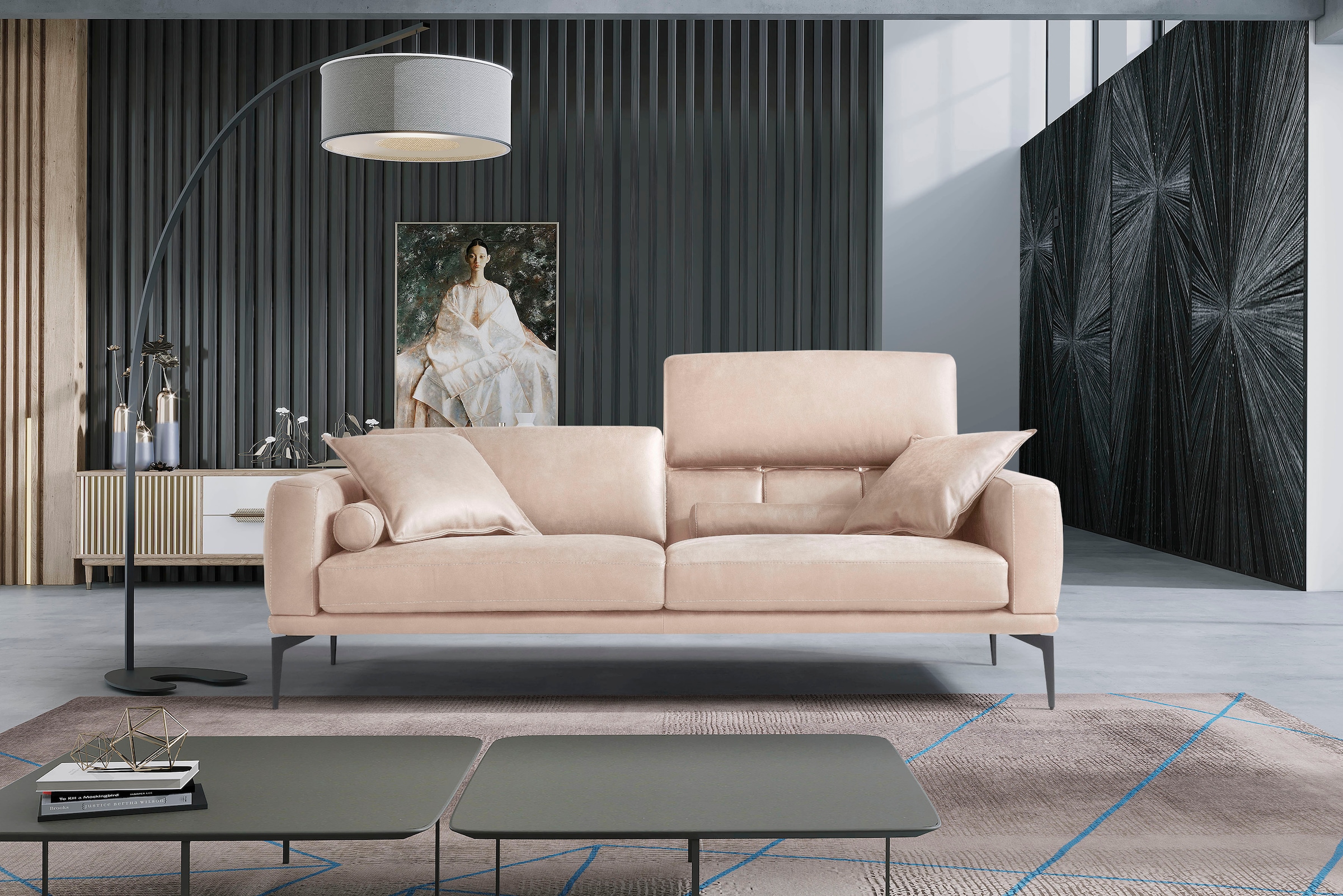 Egoitaliano 2,5-Sitzer »Masu, Designsofa mit erstklassigem Sitzkomfort« inkl. 2 Kissenrollen, Rückenelemente manuell verstellbar, Metallfüße