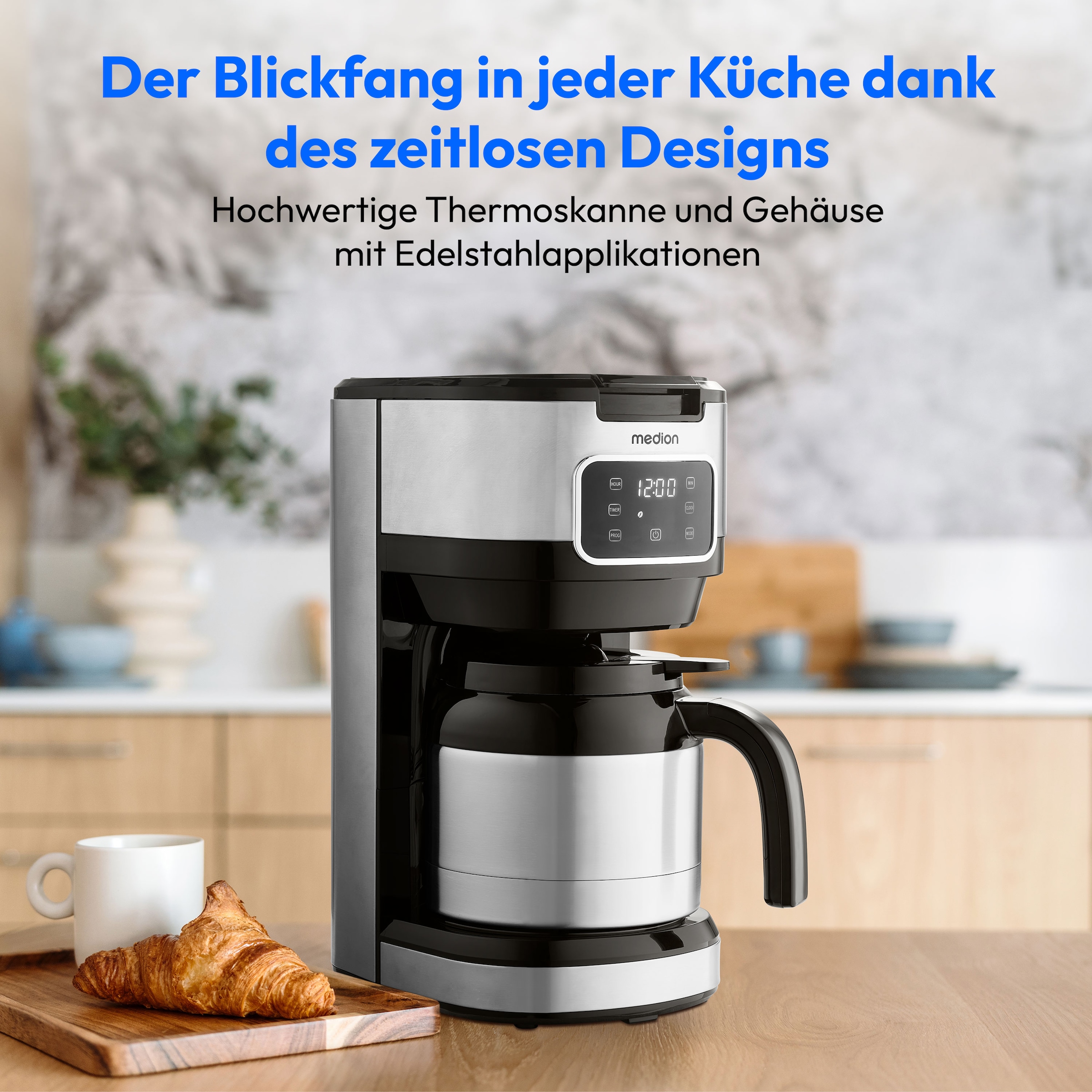 Medion® Filterkaffeemaschine »MD 11019« 1,25 l Kaffeekanne Permanentfilter 900 Watt, Touch-Sensor-Bedienfeld, 24 Stunden Timer, Permanentfilter