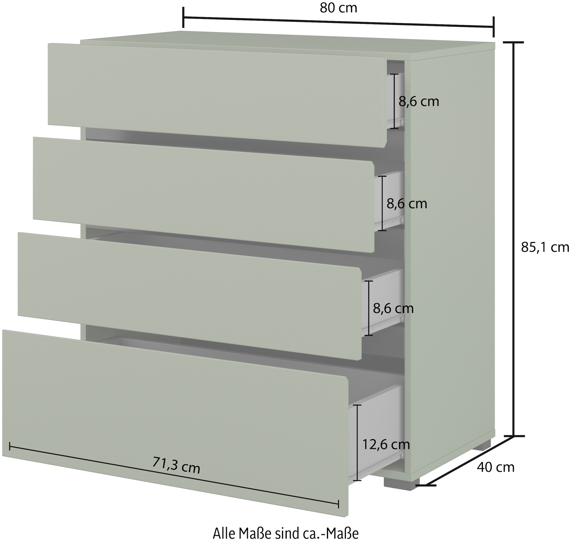Home affaire Schubkastenkommode »Cross, moderne grifflose Kommode, 80x40x85cm (BxTxH)«, Schubladenschrank, Sideboard mit 4 Schubkasten