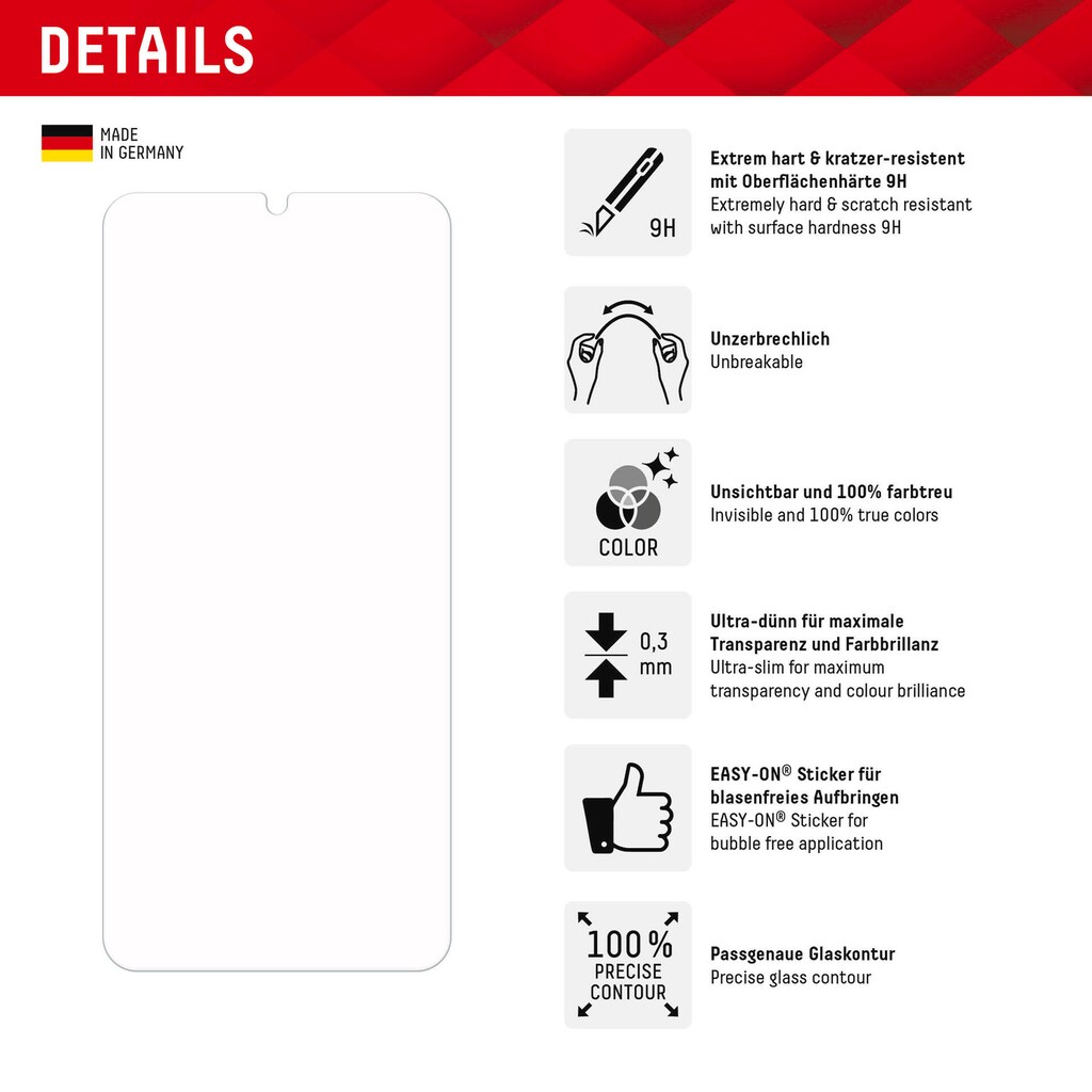 Displex Displayschutzglas »Smart Glass«, für Xiaomi Redmi 13C, Displayschutzfolie Displayschutz kratzer-resistent 9H unzerbrechlich