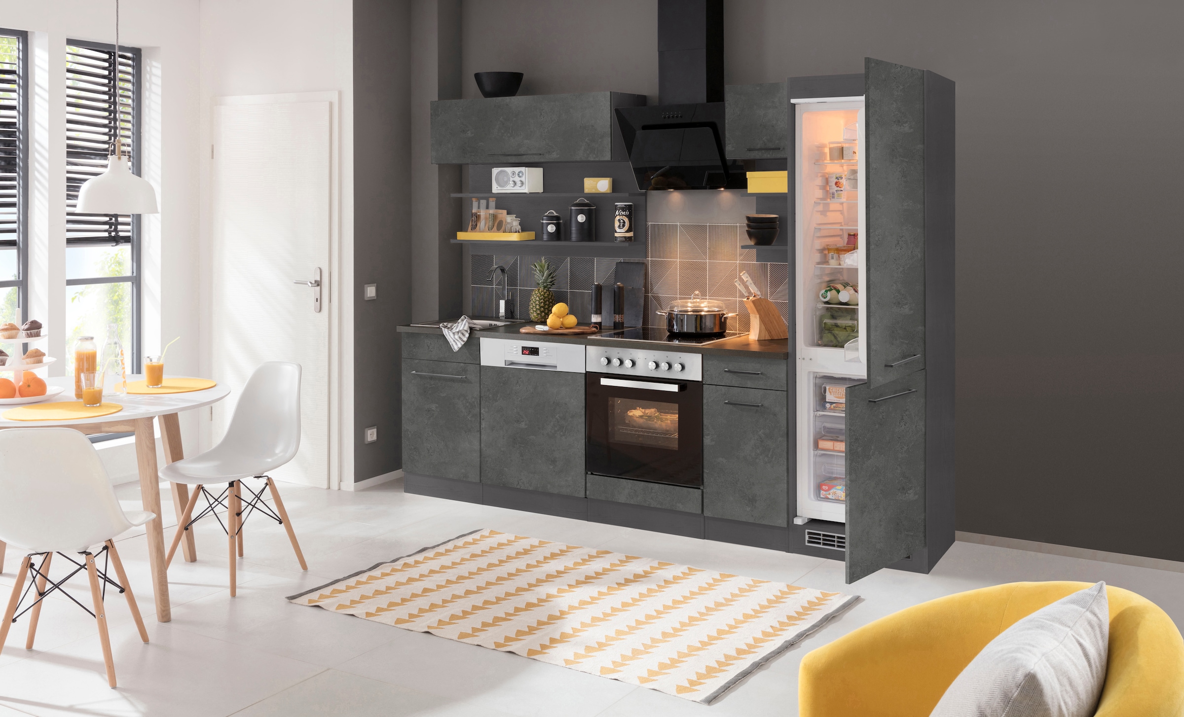 KOCHSTATION Küchenzeile »KS-Tulsa«, ohne E-Geräte, Breite 270 cm, schwarze Metallgriffe, MDF Fronten