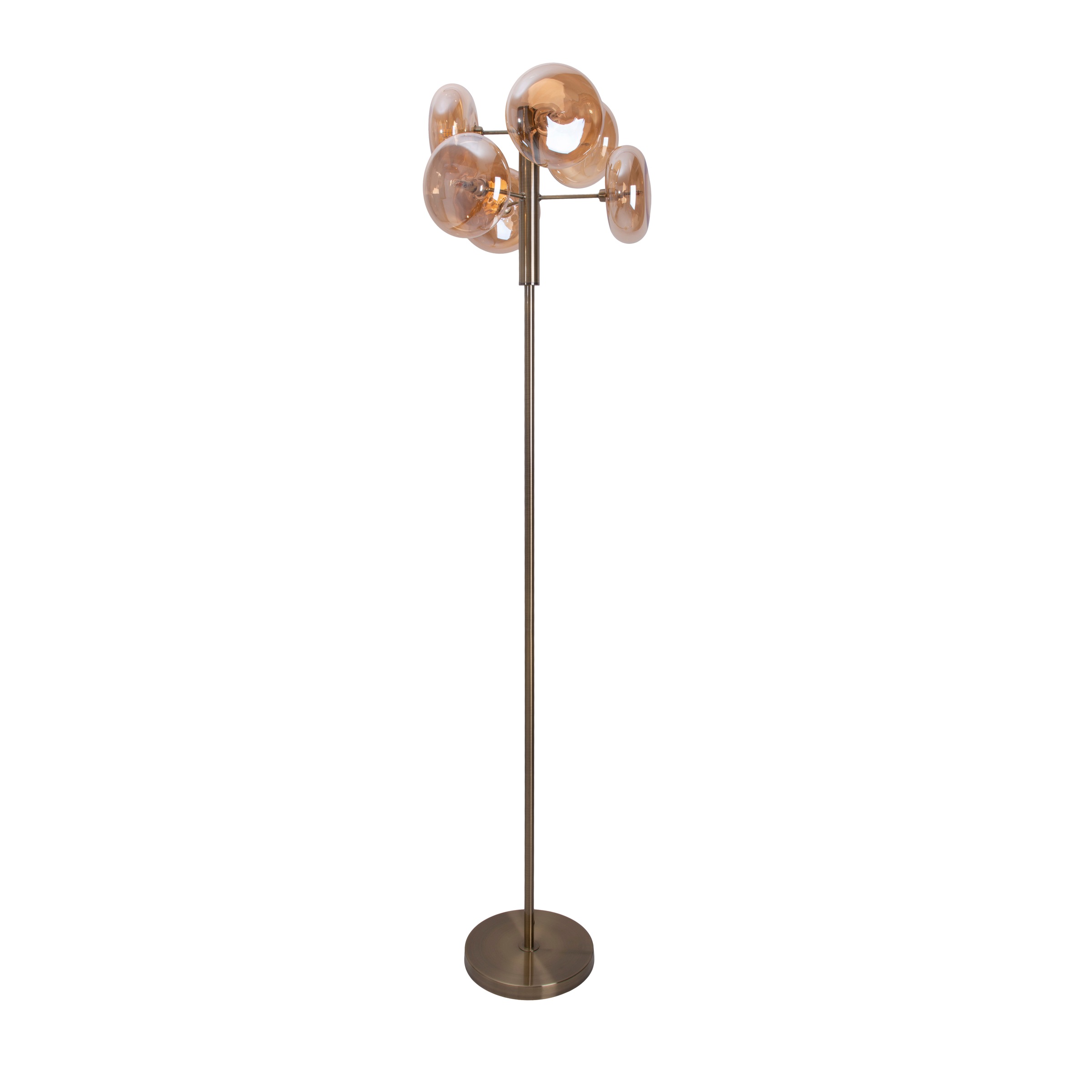 näve Stehlampe »Orion«, 6 flammig, Leuchtmittel G9 | ohne Leuchtmittel, 6flg., G9, Glasschirme messing-matt, Zuleitung 200cm m. Fußschalter