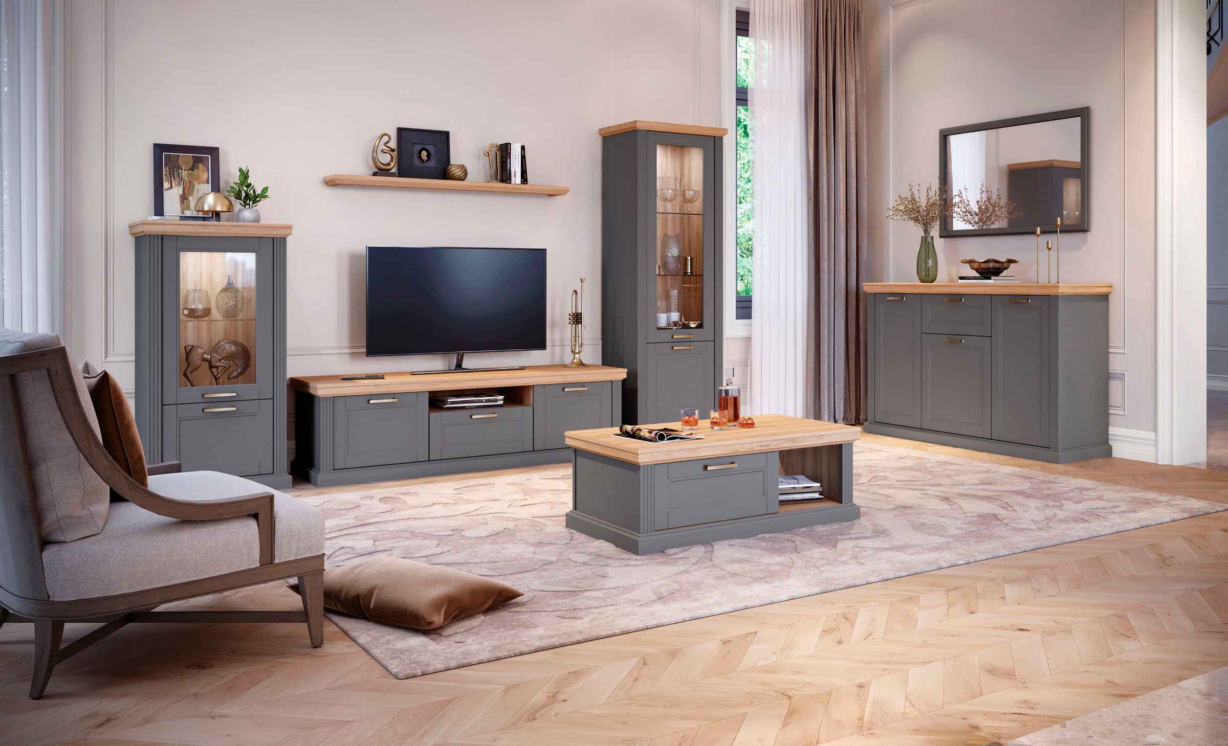 Home affaire Vitrine »Tara«, lackiert mit wasserbasiertem UV-Lack, Soft-Close-Funktion