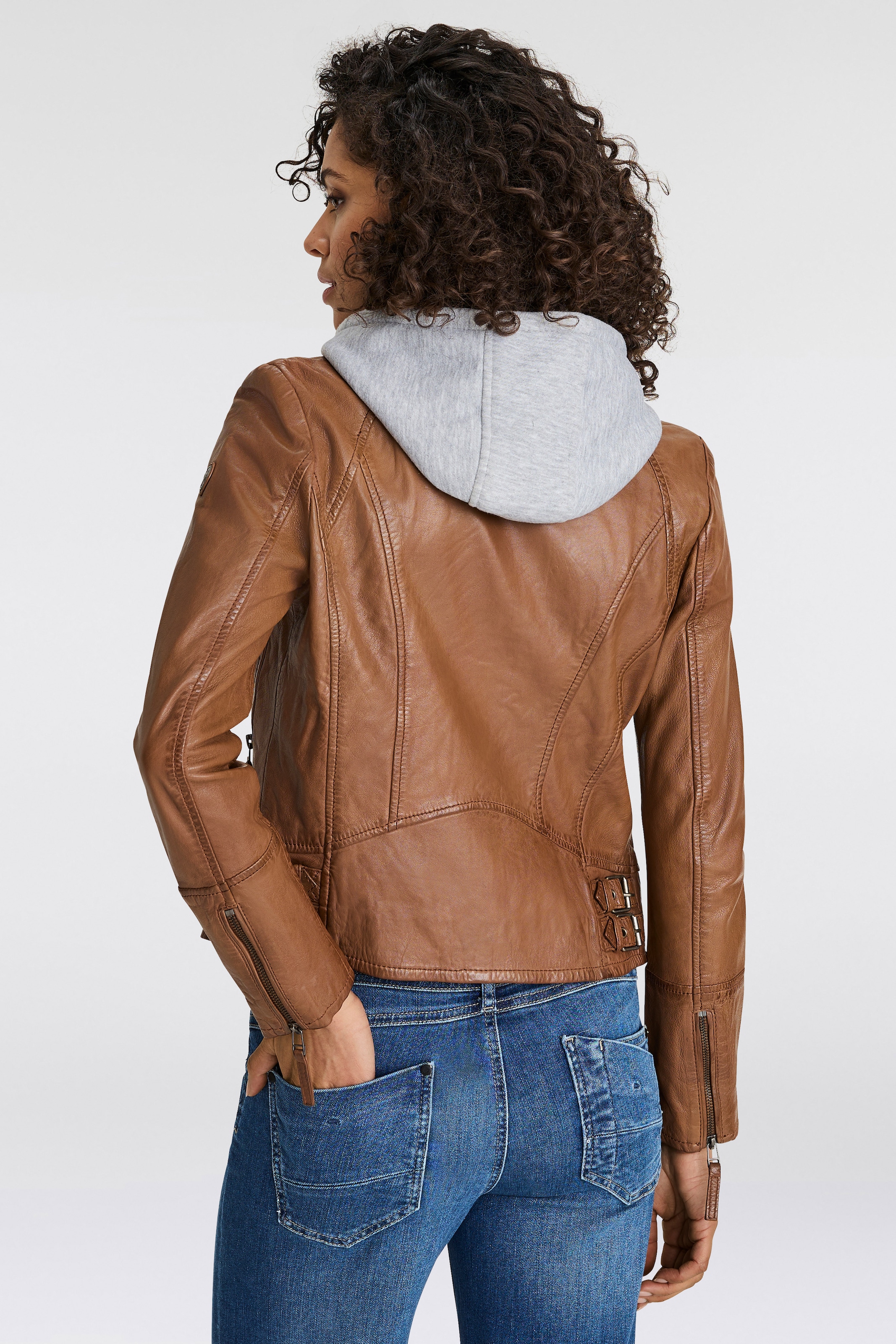 Mauritius Lederjacke »NOLA«, mit Kapuze, Two-in-One Style - mit abnehmbarer Jersey-Kapuze