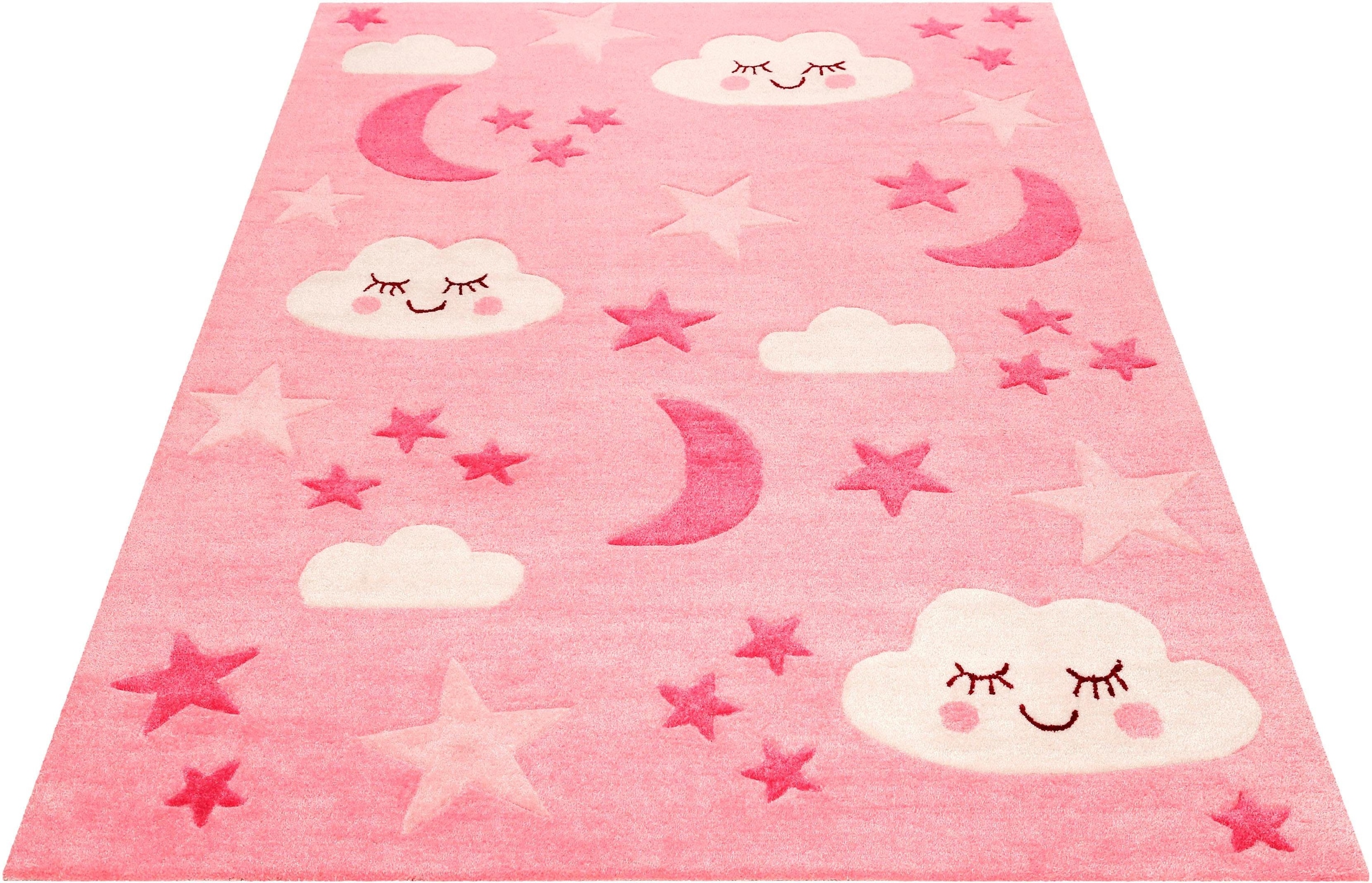 SMART KIDS Kinderteppich »LaLeLu« rechteckig 9 mm Höhe Mond Sterne Wolken, Konturenschnitt