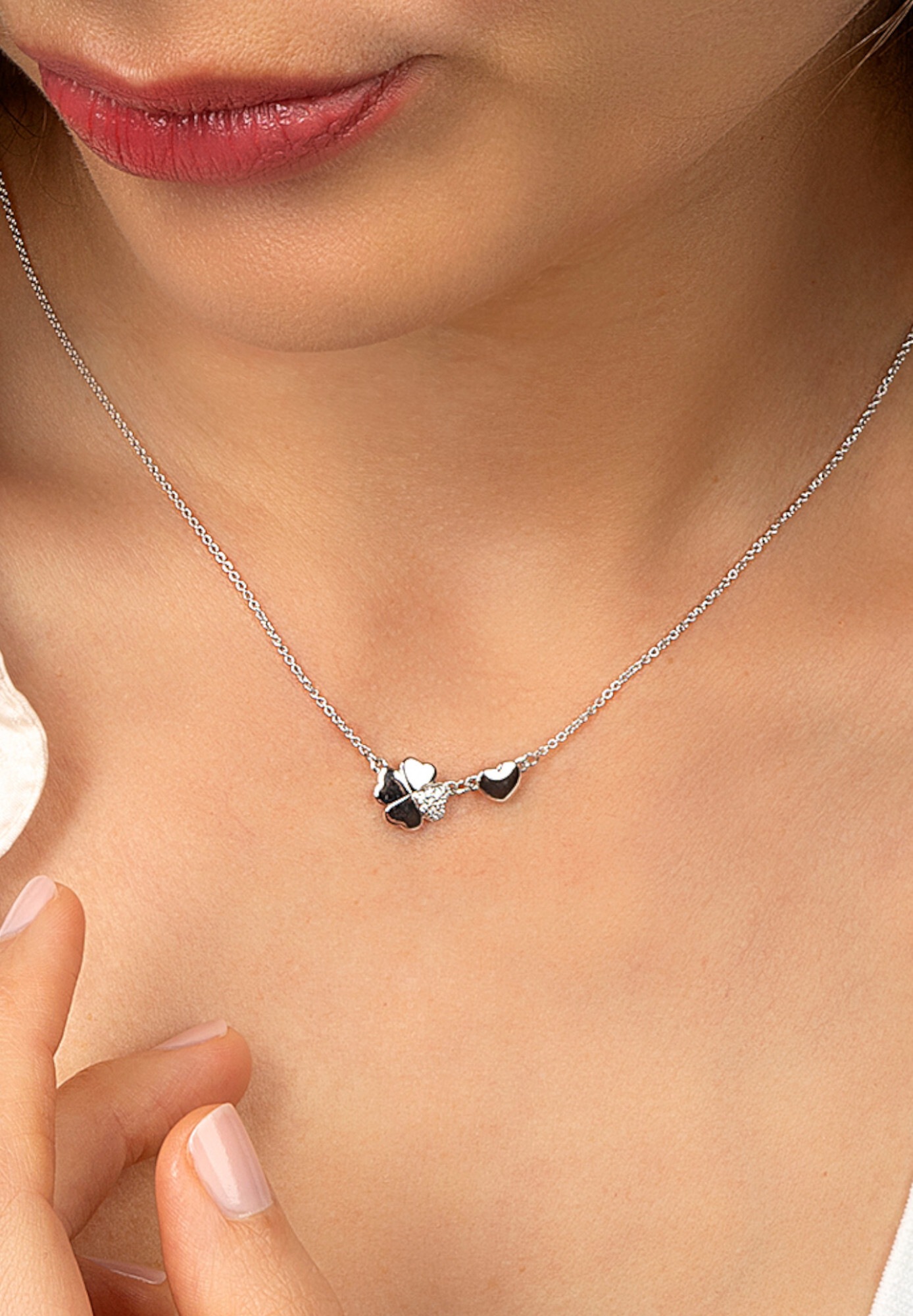 ONE ELEMENT Silberkette »Zirkonia Kleeblatt Halskette aus 925 Silber   45 cm«