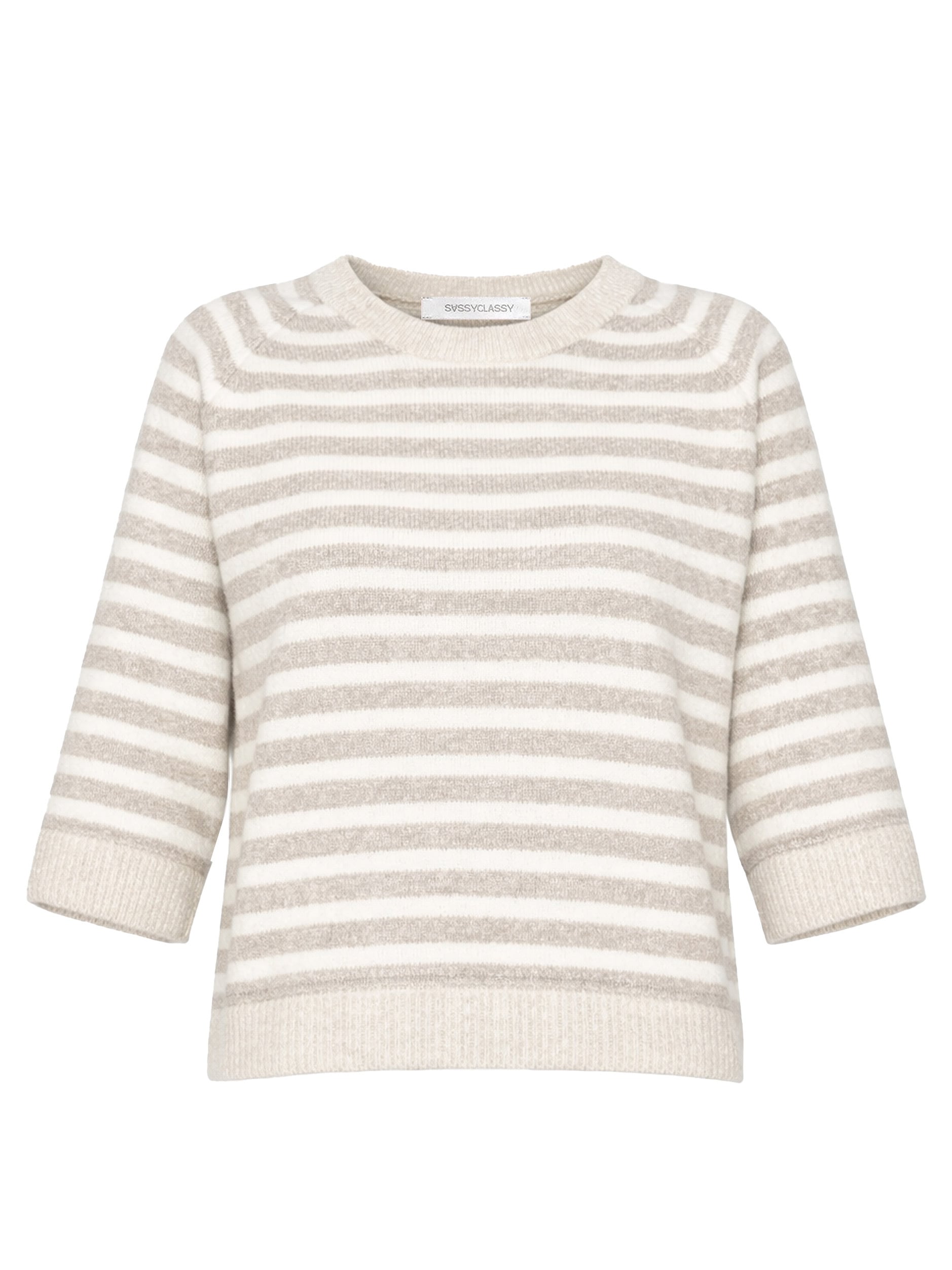 SASSYCLASSY Strickpullover »Gestreiftes Strickoberteil« Weicher Pullover mit halblangen Ärmeln und Rundhalsausschnitt