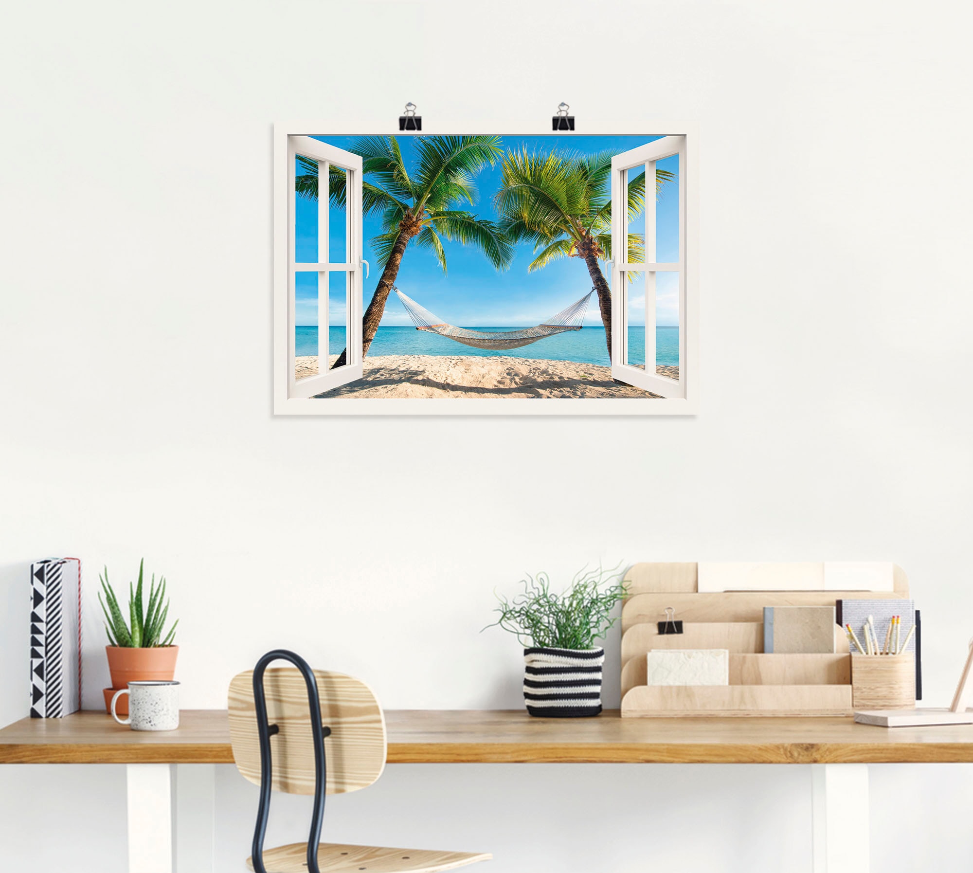 Artland Wandbild »Fensterblick Palmenstrand Karibik« Amerika 1 Stk. tlg. als Alubild, Outdoorbild, Leinwandbild, Poster, Wandaufkleber