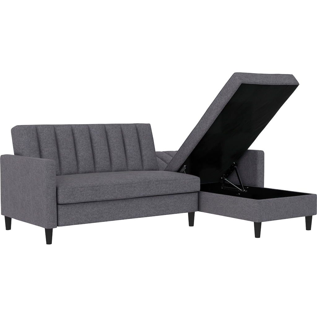 Dorel Home Ecksofa mit Schlafffunktion, Recamiere mit Stauraum beidseitig montierbar, Rückenlehne 2-teilig und 3-fach verstellbar