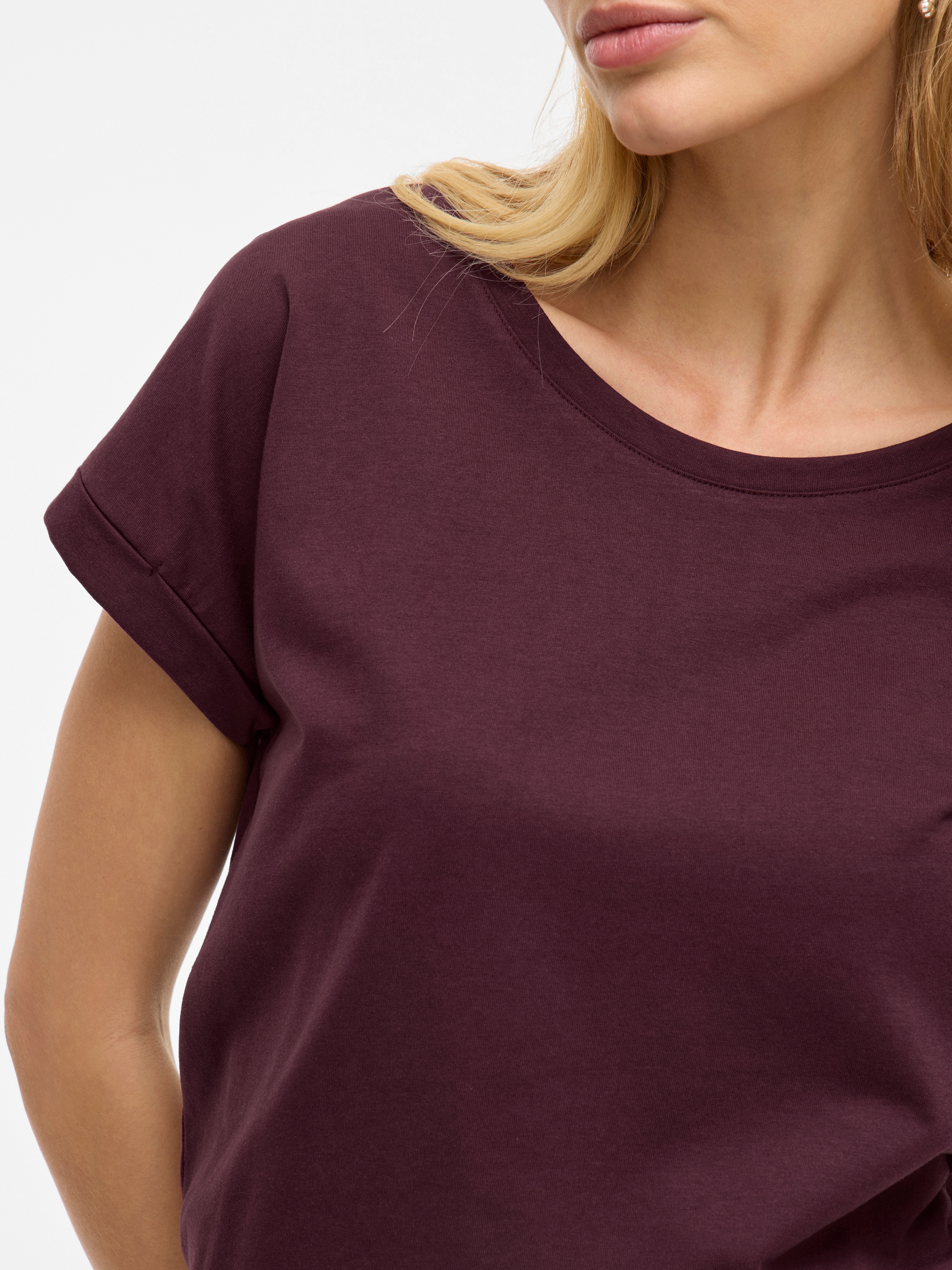 Vila Rundhalsshirt »VIDREAMERS NEW PURE T-SHIRT/SU-NOOS«, Basic Damen-T-Shirt mit Rundhalsausschnitt und umgeschlagenen Ärmeln
